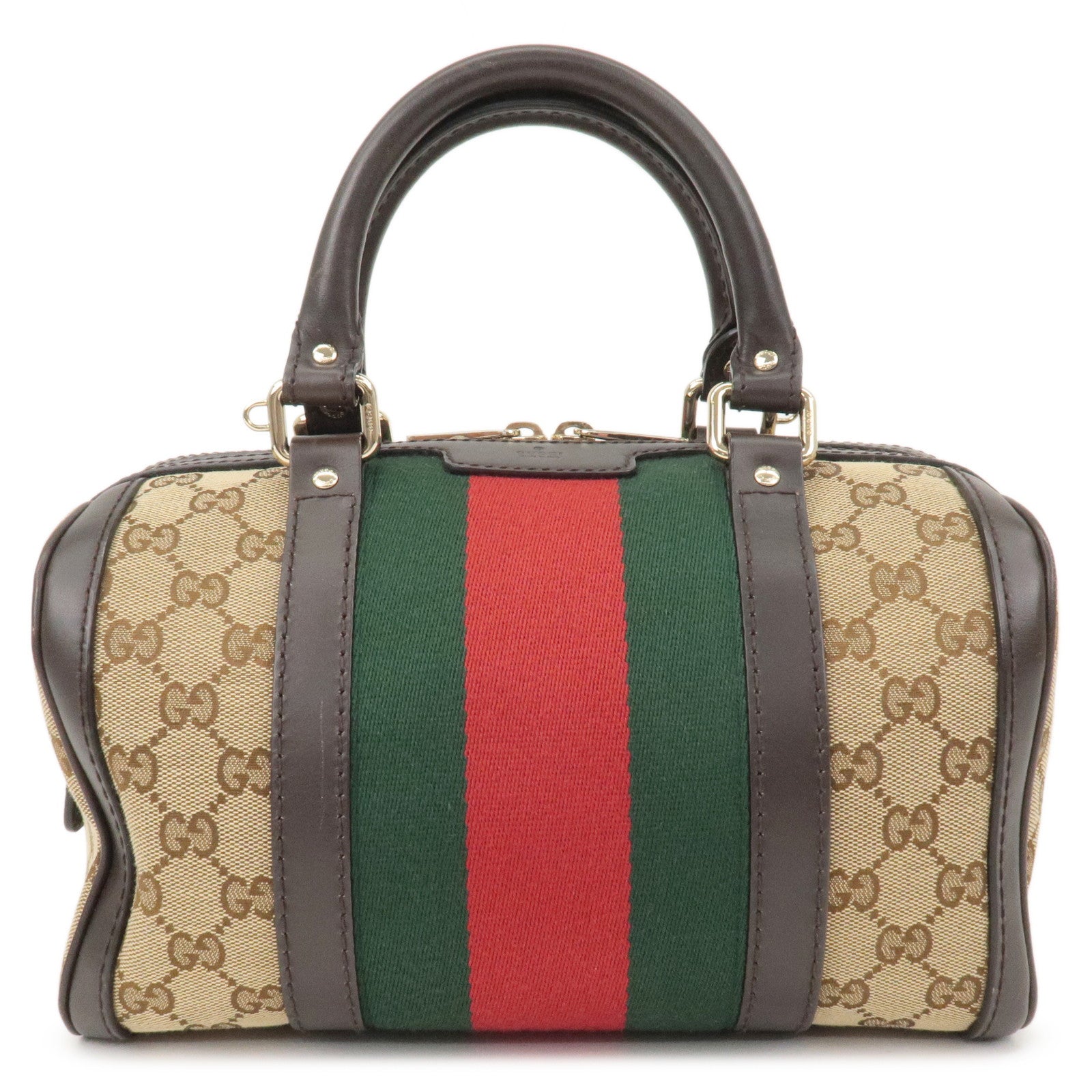 GUCCI-Sherry-GG-Canvas-Line-Leather-2Way-Boston-Bag-Beige-269876