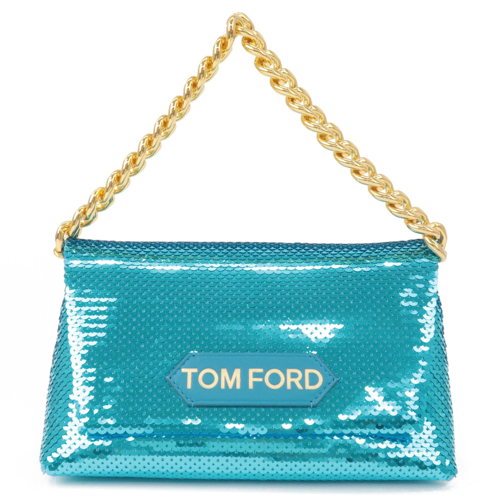 TOM-FORD-Flip-Sequin-Leather-Chain-Hand-Bag-Turquoise-Blue