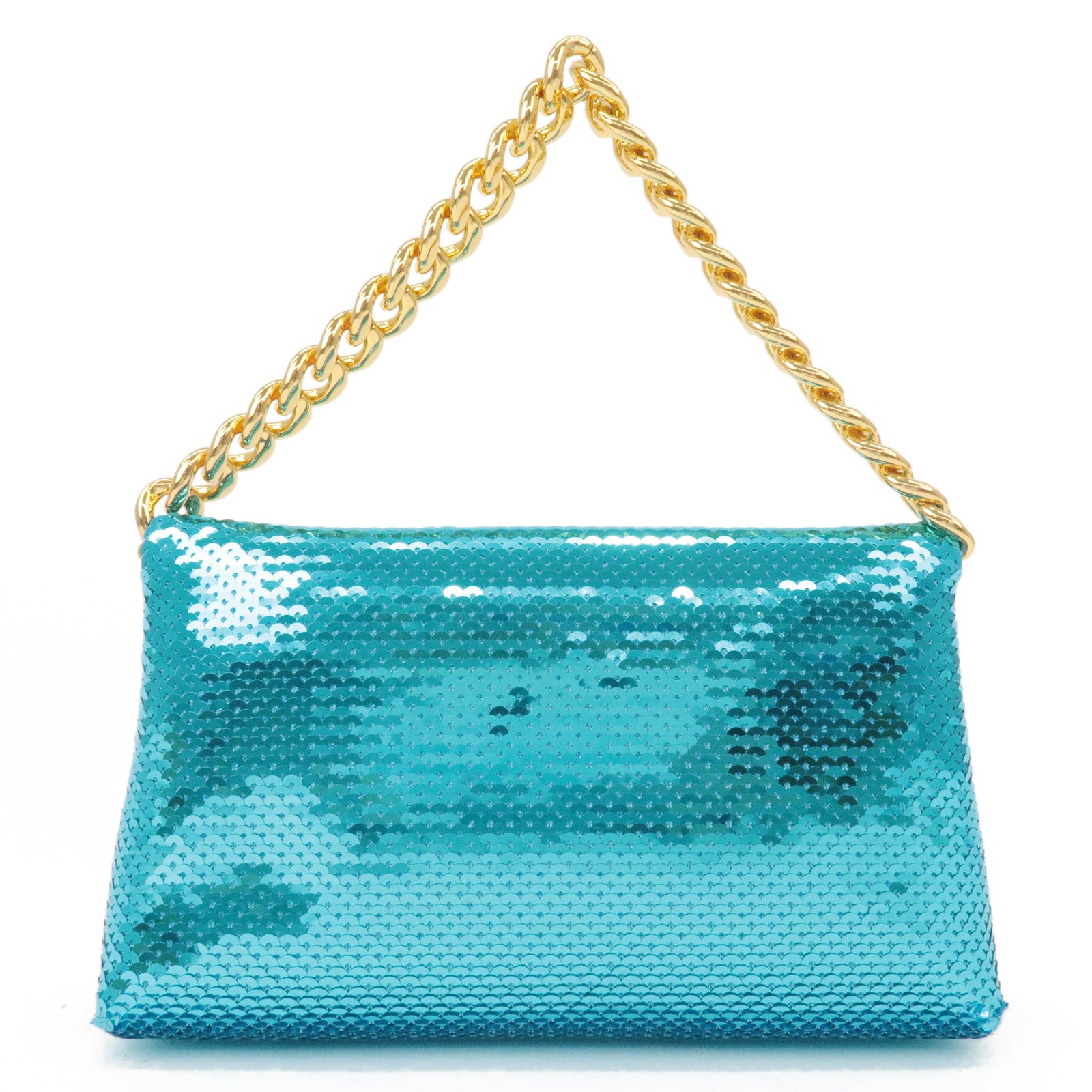 TOM FORD Flip Sequin Leather Chain Hand Bag Turquoise Blue