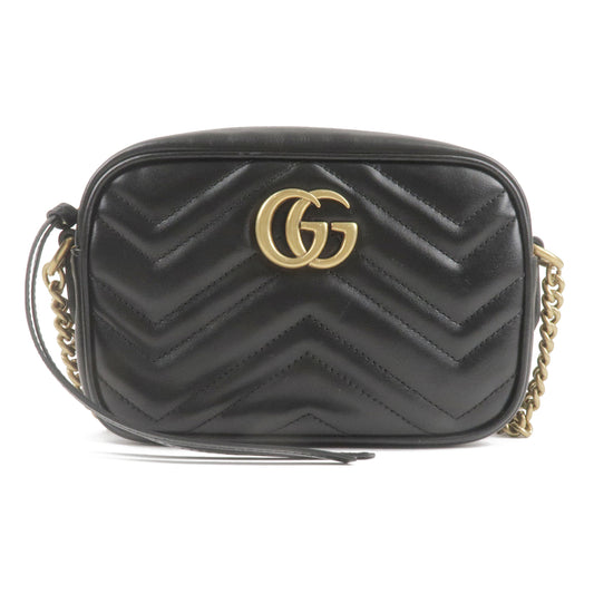 Authentic-GUCCI-GG-Marmont-Leather-Chain-Shoulder-Bag-448065-Black-Used-F/S