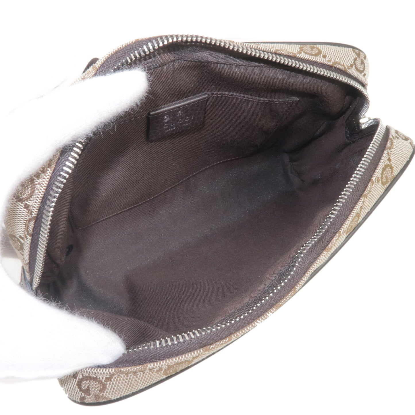 GUCCI GG Canvas Leather Waist Bag Beige Brown 449174