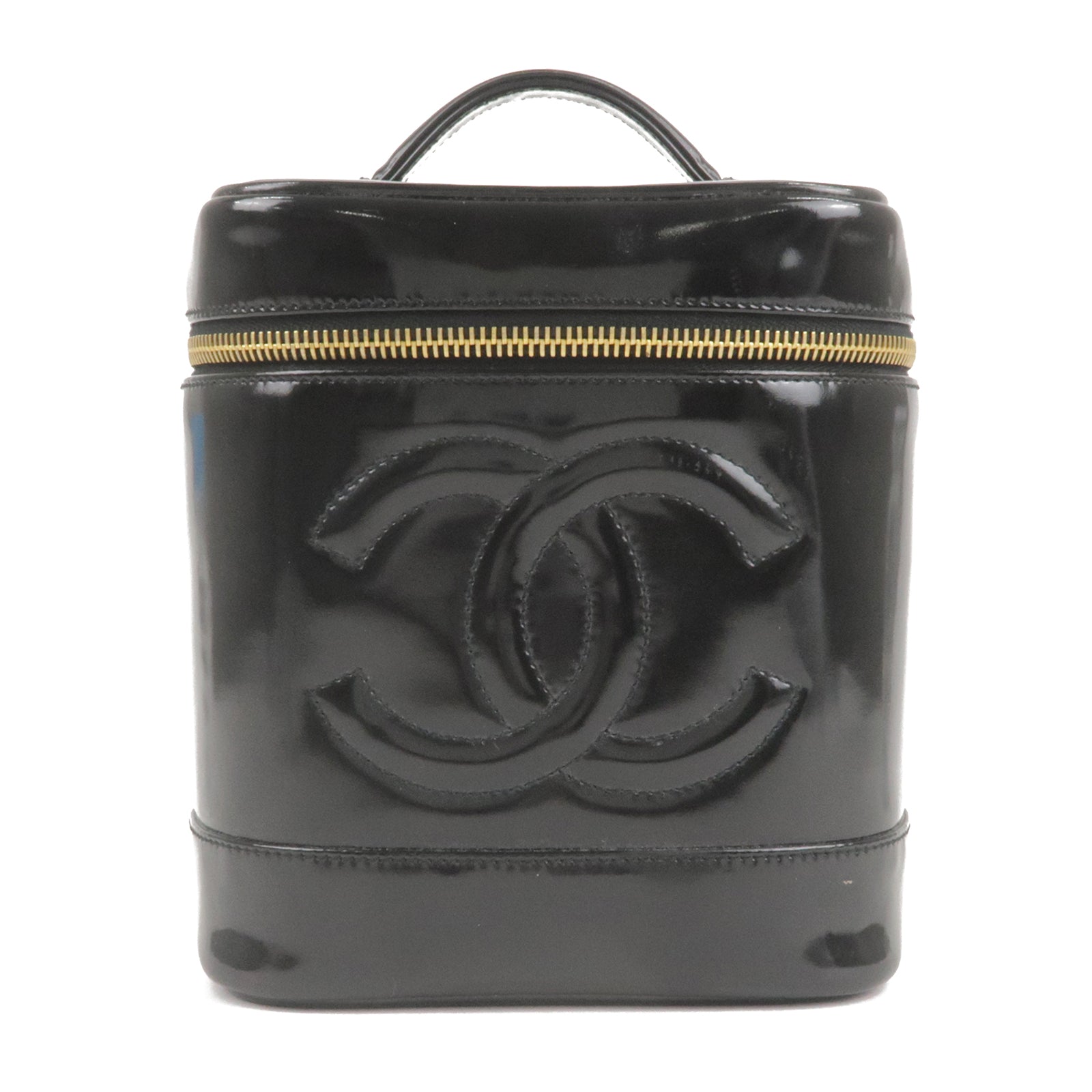 CHANEL-Enamel-Vanity-Bag-Hand-Bag-Cosmetic-Bag-Black-A01998