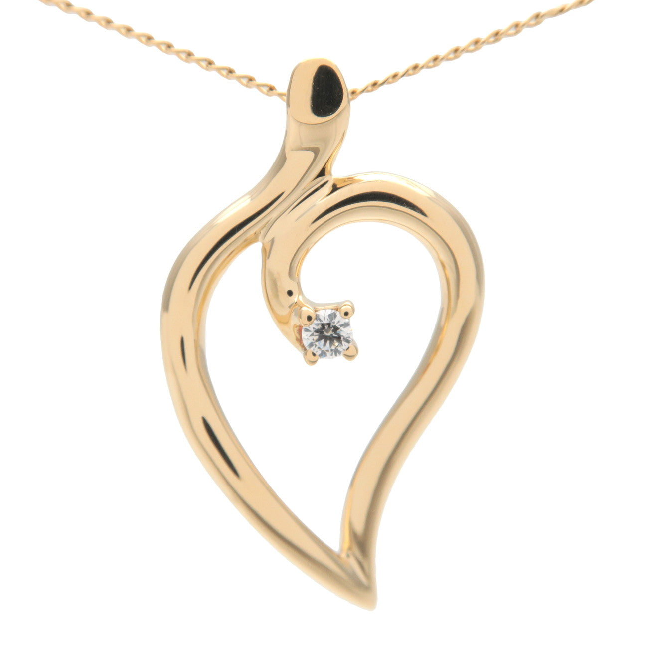 Tiffany&Co.-Leaf-Heart-1P-Diamond-Necklace-K18YG-750-Yellow-Gold