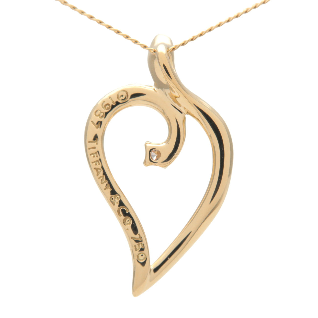 Tiffany&Co. Leaf Heart 1P Diamond Necklace K18YG 750 Yellow Gold