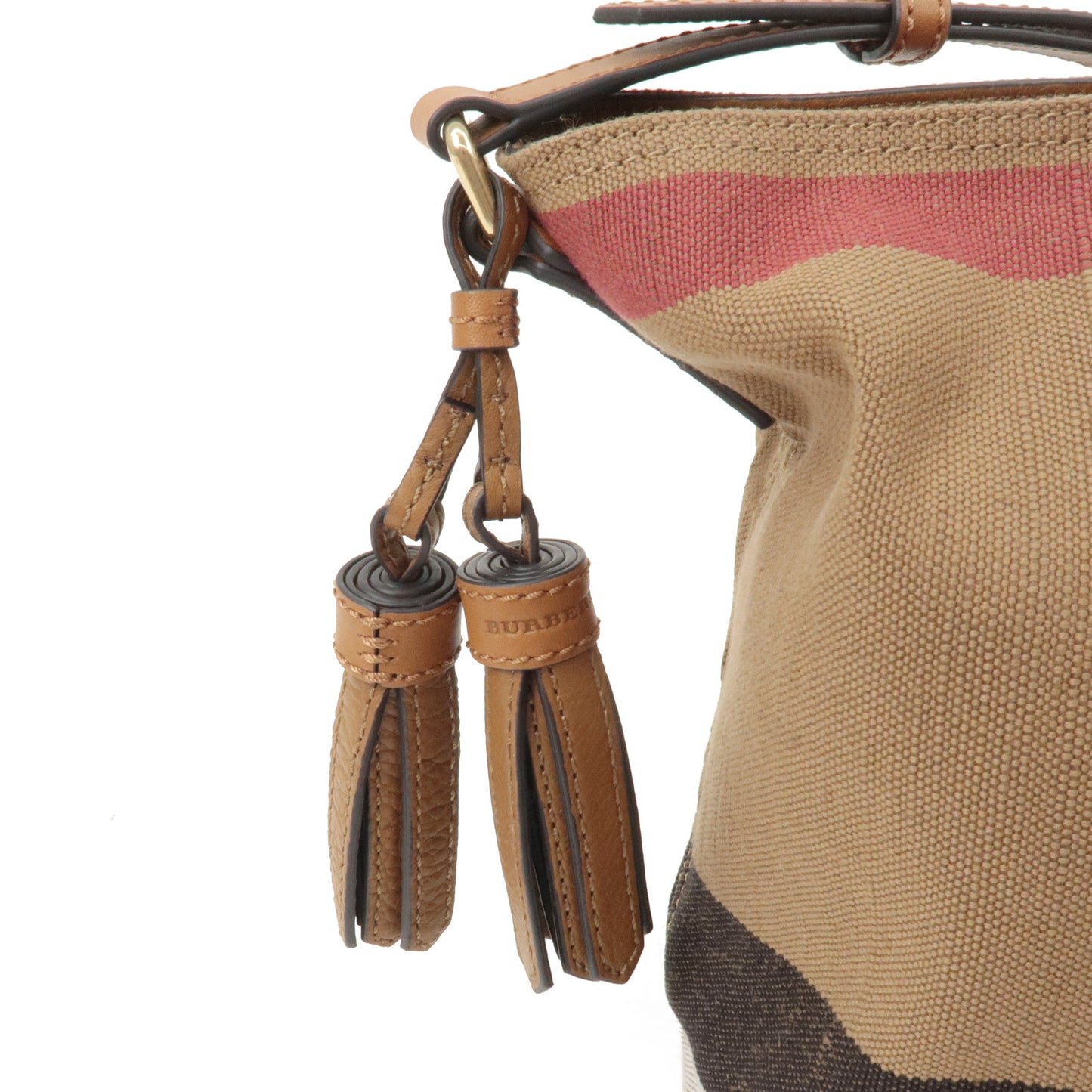 Authentic BURBERRY Nova Plaid Canvas Tassel Shoulder Bag Beige 3982933 Used F/S