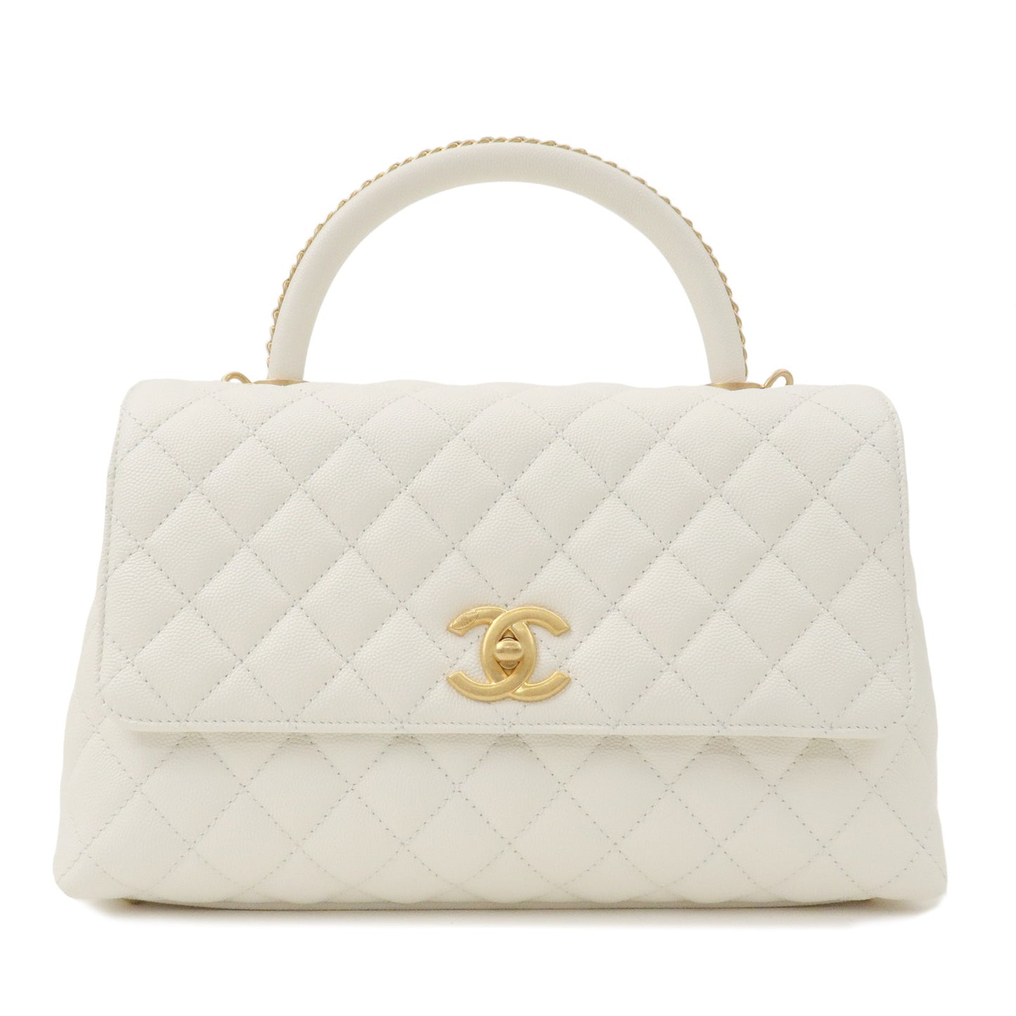 CHANEL-Matelasse-Caviar-Skin-COCO-Handle-28-2Way-Bag-White-A92991