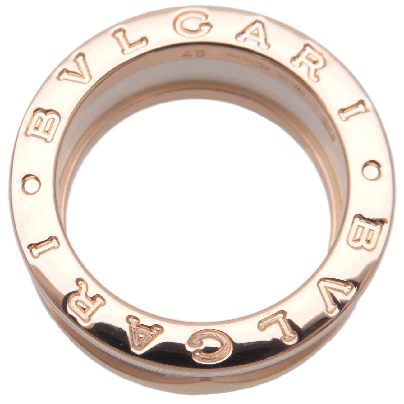 BVLGARI B-Zero1 Ring 3 Band K18 Rose Gold White Ceramic #49