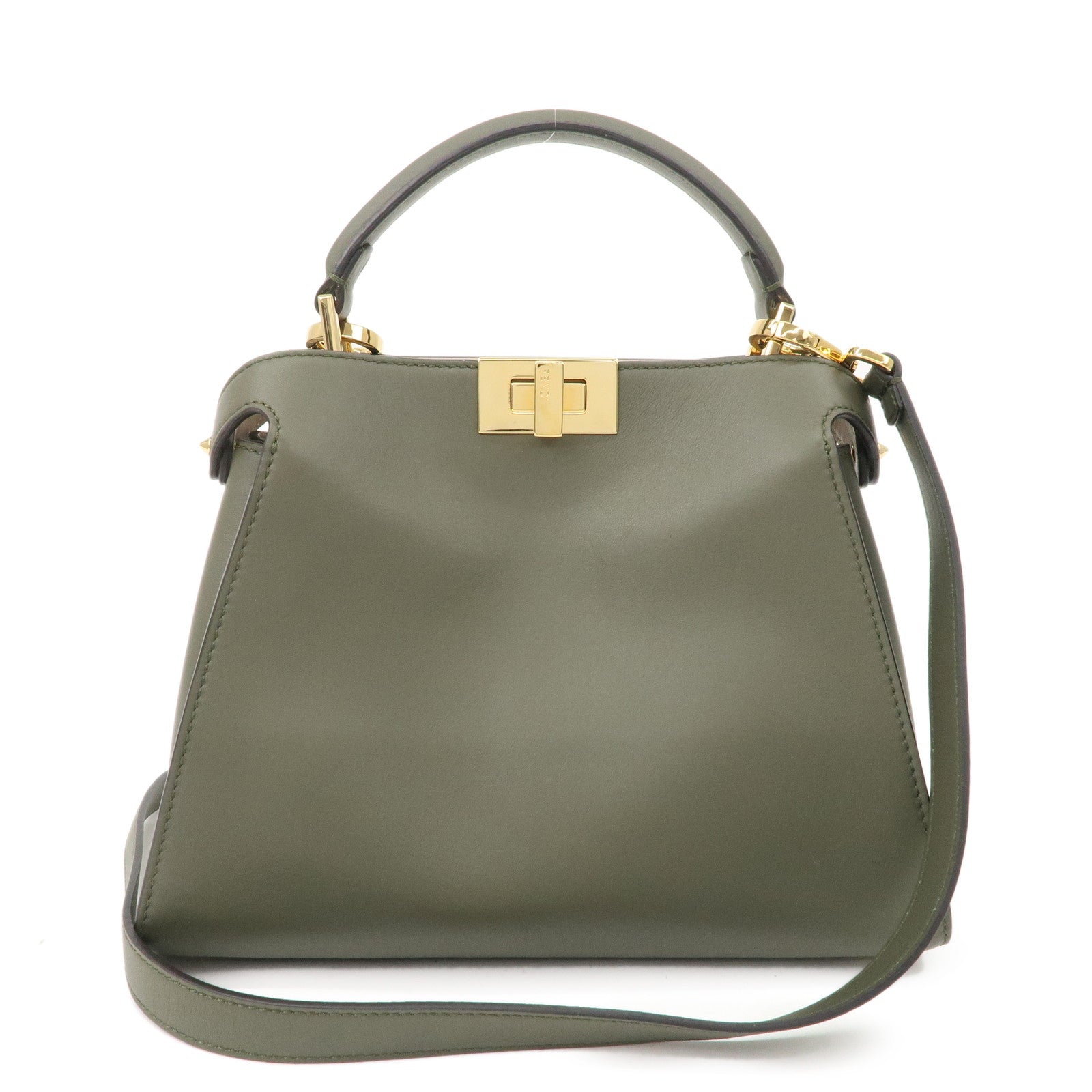 Auth-FENDI-Peekaboo-Iconic-Essentially-Leather-2Way-Bag-Khaki-8BN302-Used-F/S