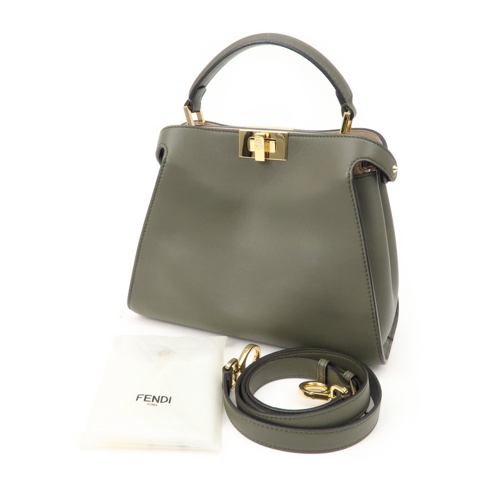 FENDI Peekaboo Iconic Essentially Leather 2Way Bag Khaki 8BN302