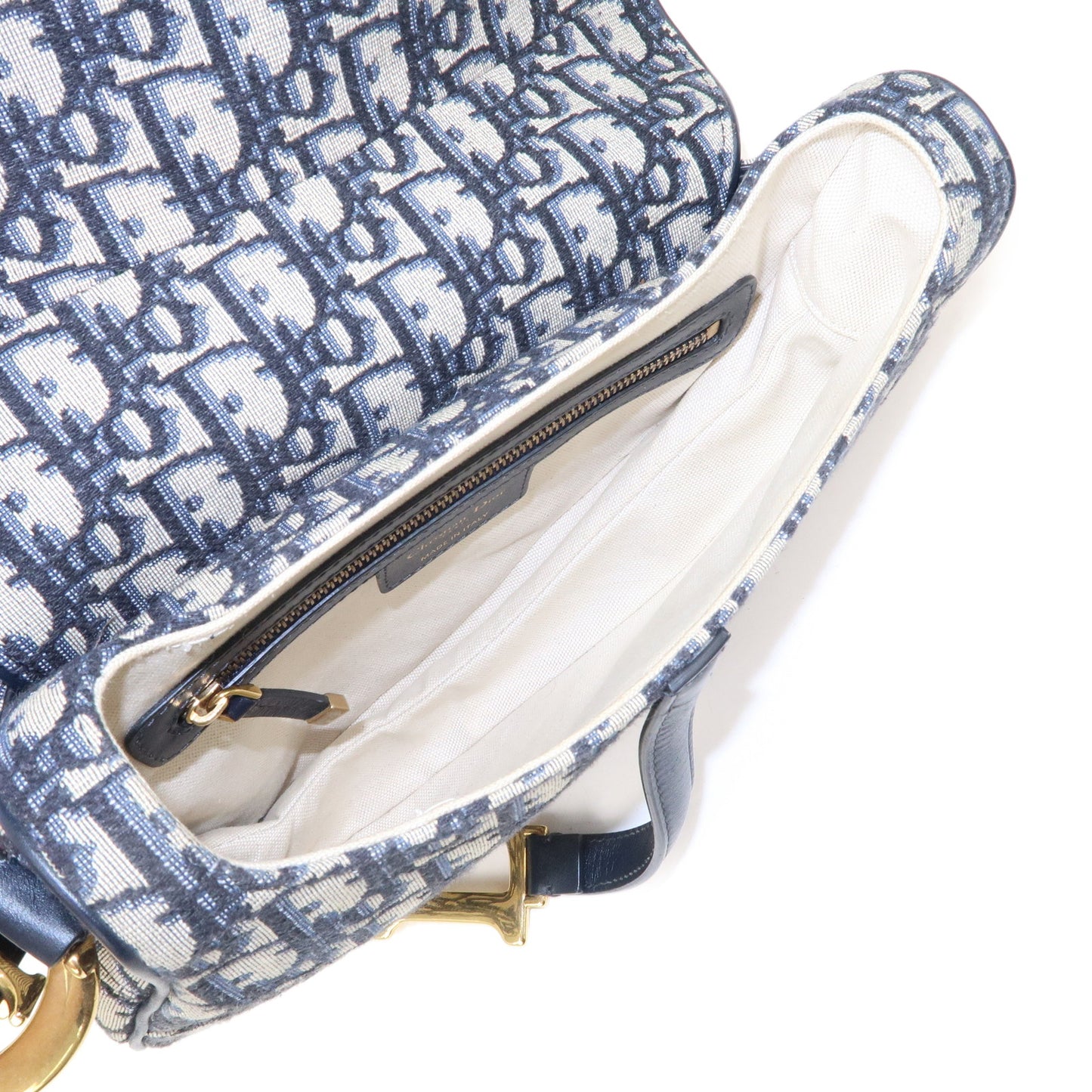 Christian Dior Saddle Bag Trotter Oblique Canvas Leather Navy
