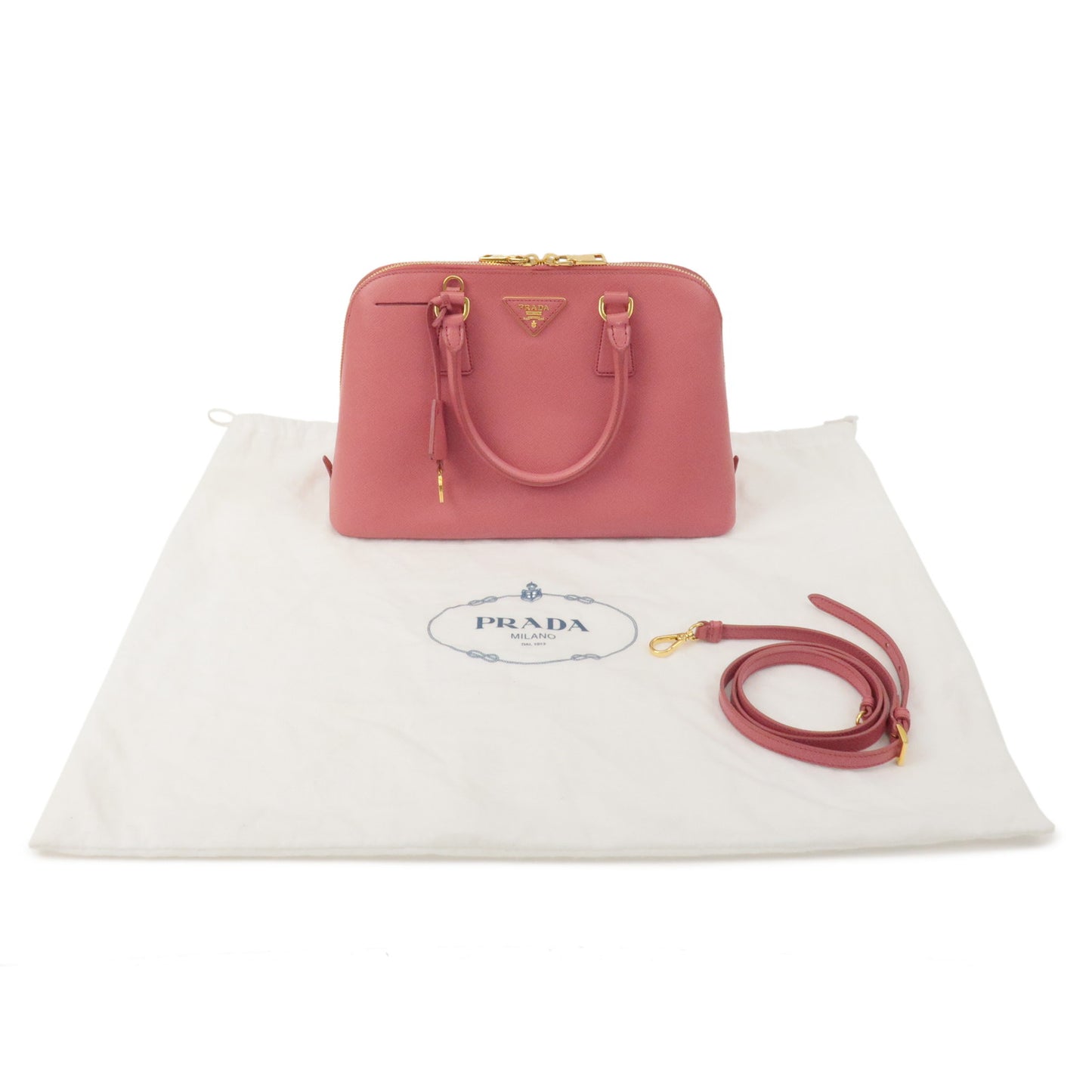 PRADA Logo Saffiano Lux Leather 2Way Bag Hand Bag Pink BL0837