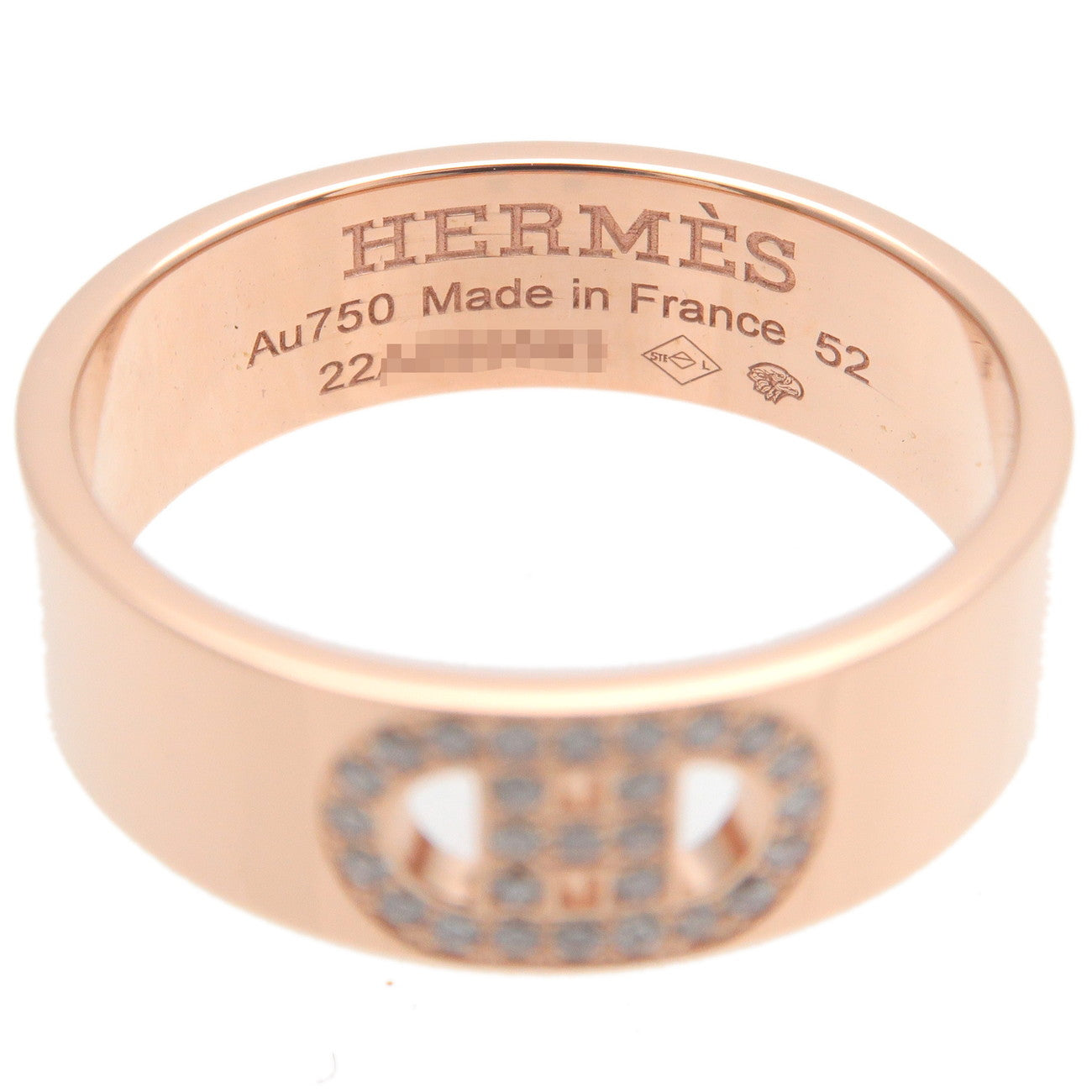 Hermes H Dunkle Diamond Ring PM K18PG Rose Gold #52 US6-6.5