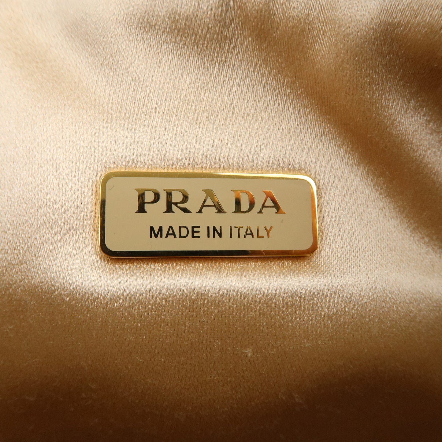 PRADA Triangle Leather Satin Rhine Stone Shoulder Bag Gold 1BC190