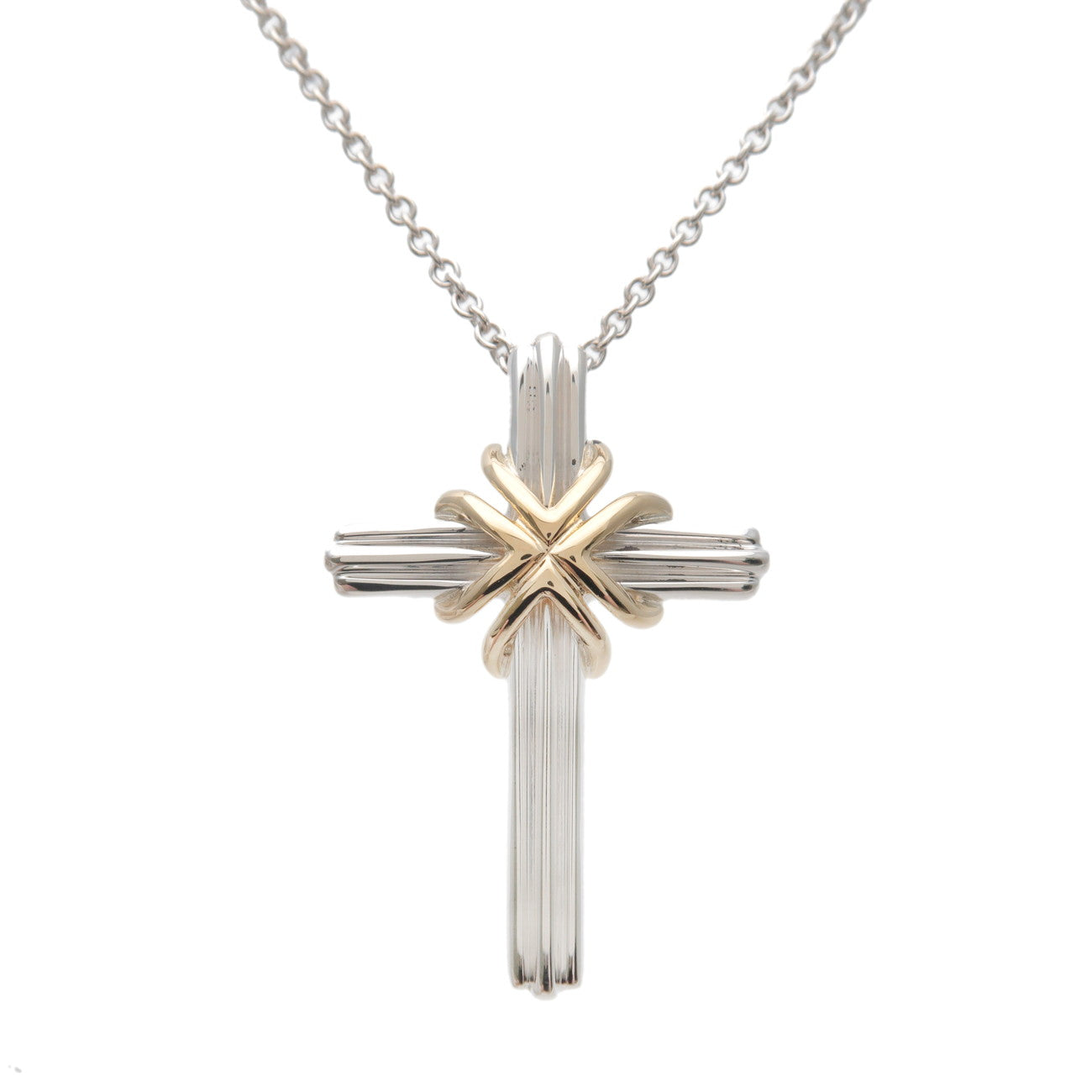 Tiffany&Co.-Signature-Cross-Necklace-K18YG-750YG-SV925-Silver