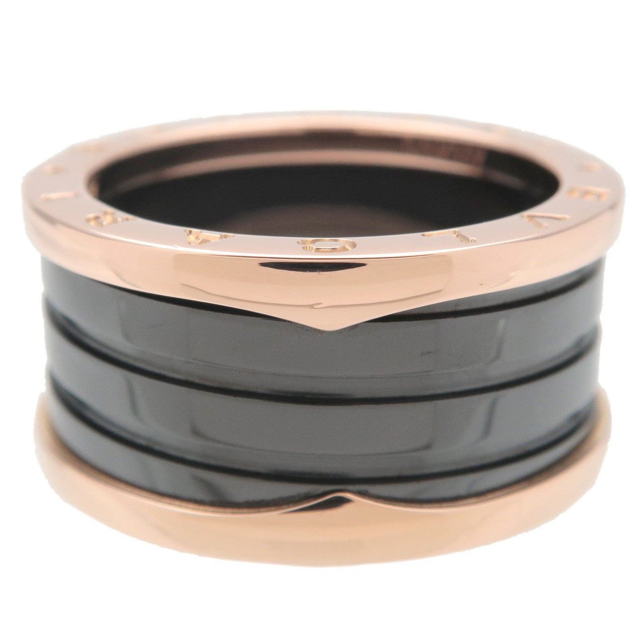 BVLGARI B-Zero1 Ring 4 Band K18 Rose Gold Black Ceramic #61 US9.5