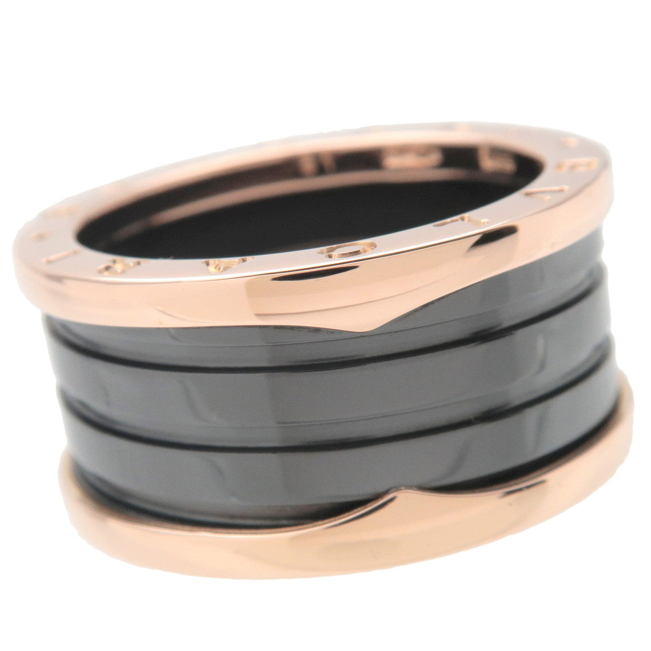 BVLGARI B-Zero1 Ring 4 Band K18 Rose Gold Black Ceramic #61 US9.5
