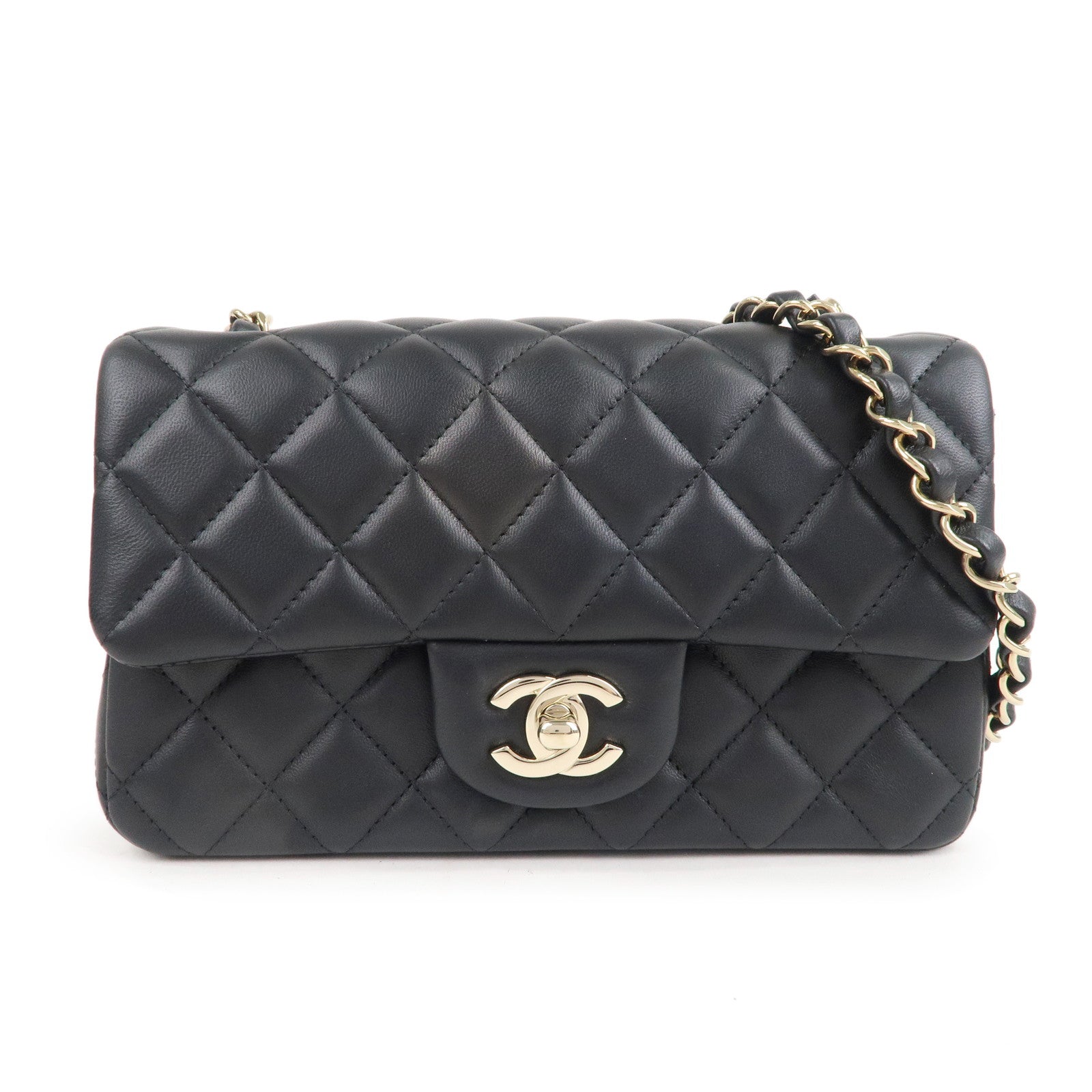 CHANEL Lambskin Quilted Mini Top Handle Rectangular Flap Black 1298473