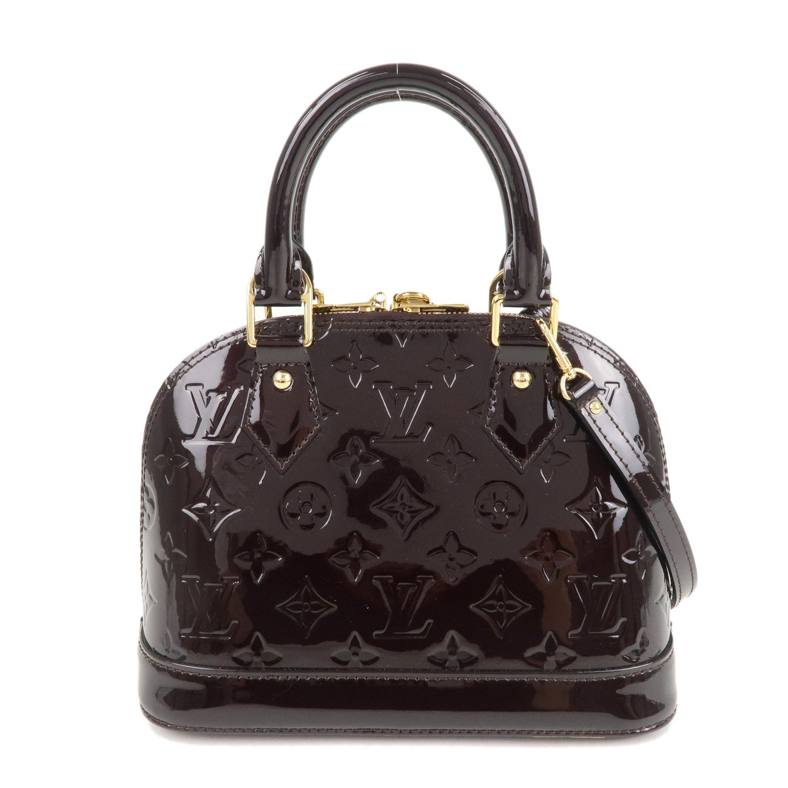 Louis Vuitton Alma Shoulder Bag BB Red Leather Monogram Vernis + Charm  Chain!!