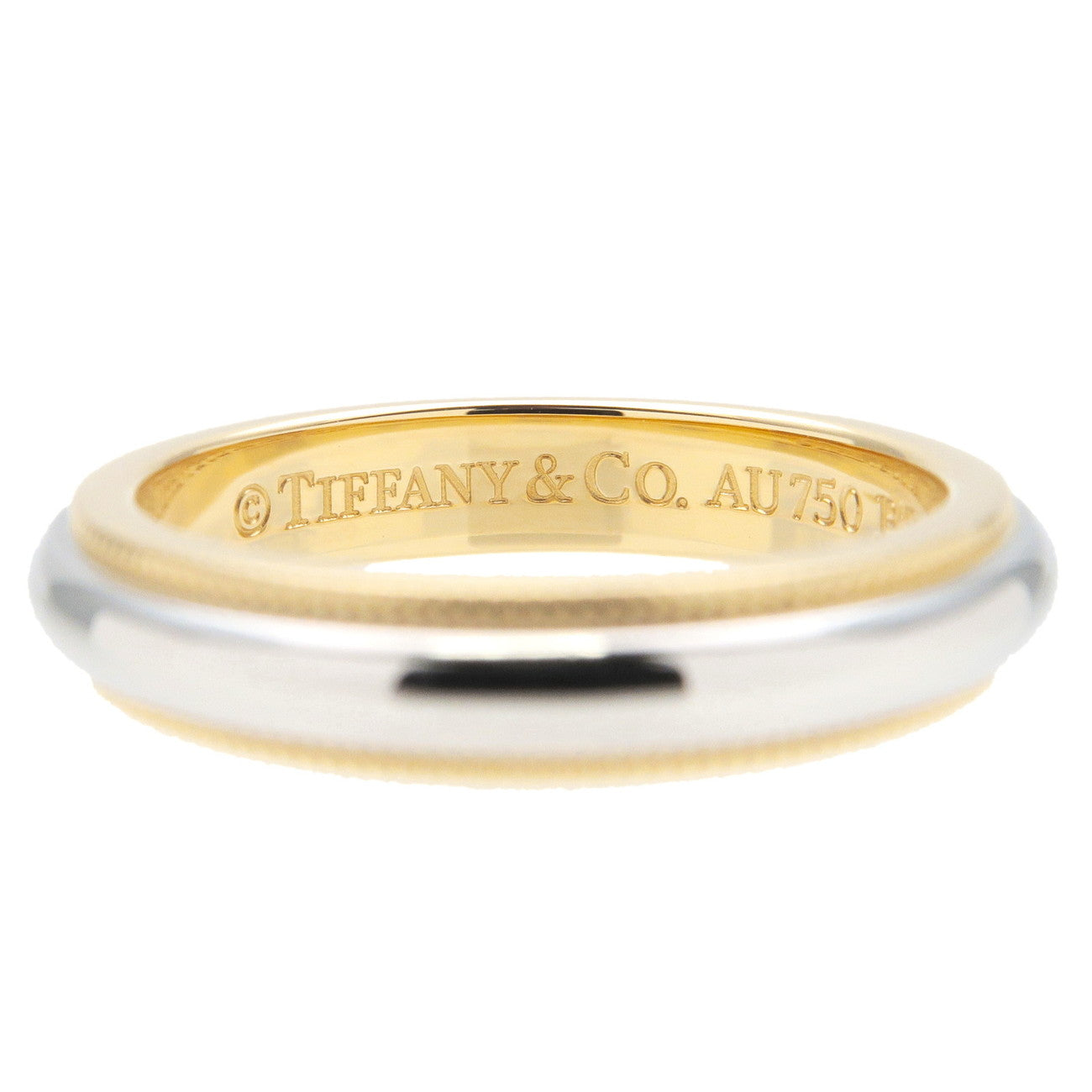 Tiffany&Co. Milgrain Band Ring K18 Yellow Gold Platinum 950 US4