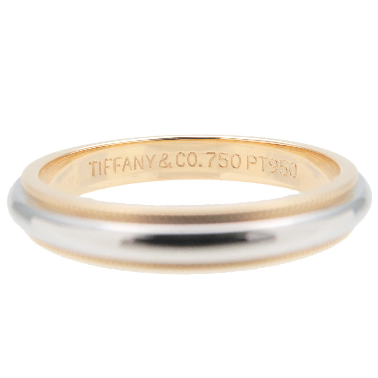 Tiffany&Co. Milgrain Band Ring K18 Yellow Gold PT950 US9-9.5