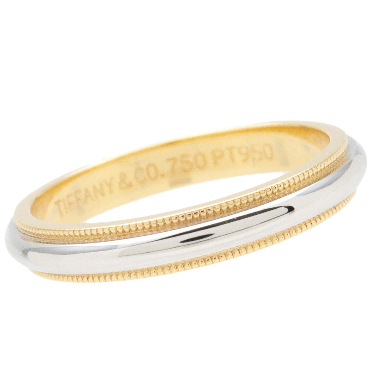 Tiffany&Co. Milgrain Band Ring K18 Yellow Gold PT950 US9-9.5