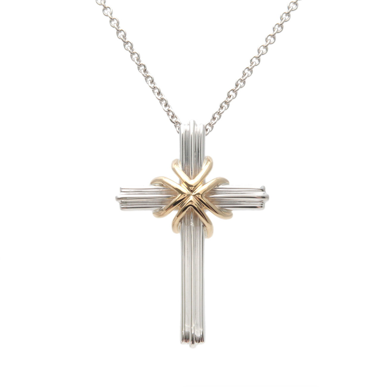 Tiffany&Co.-Signature-Cross-Necklace-K18YG-750YG-SV925-Silver