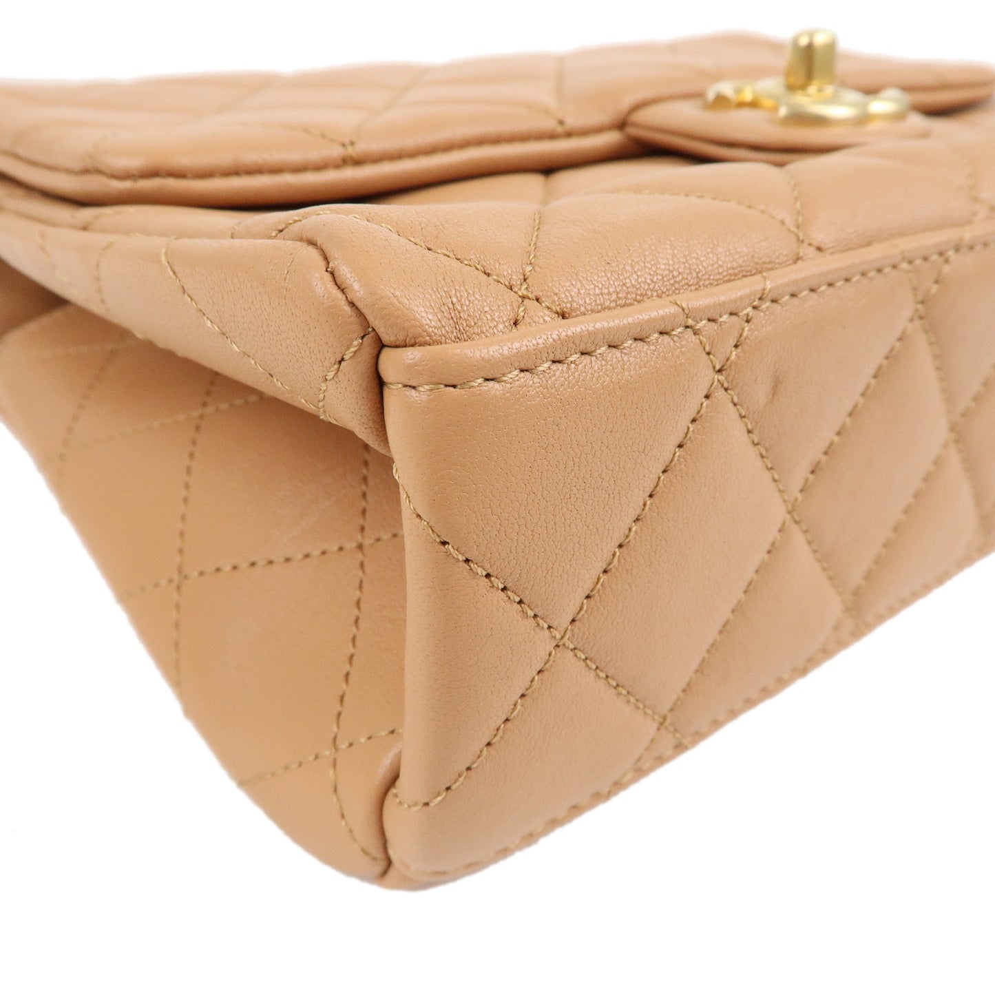 CHANEL Matelasse Lamb Skin Chain Shoulder Bag Beige Gold HDW