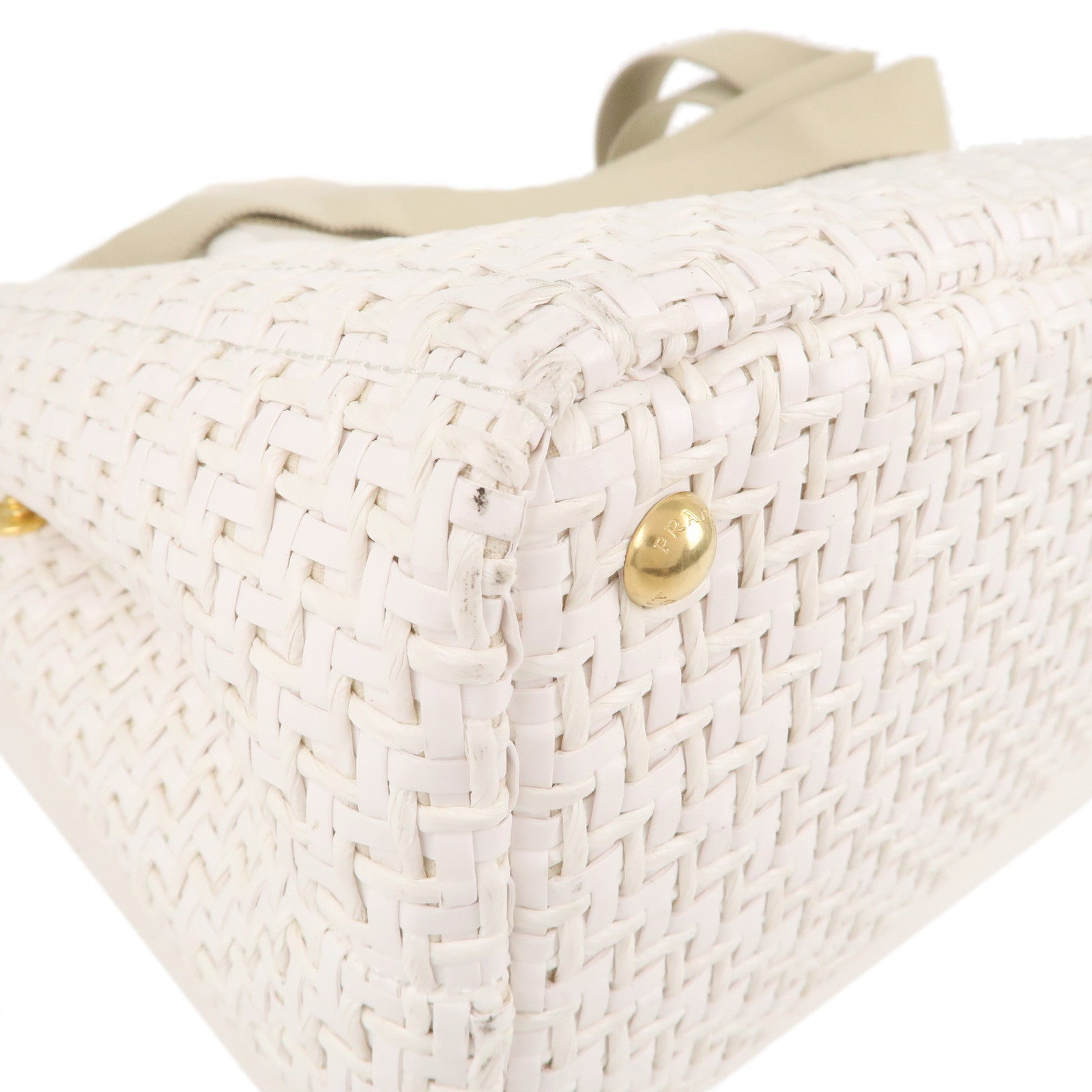 PRADA Canapa Straw Canvas 2Way Bag Shoulder Bag White 1BG155 dct