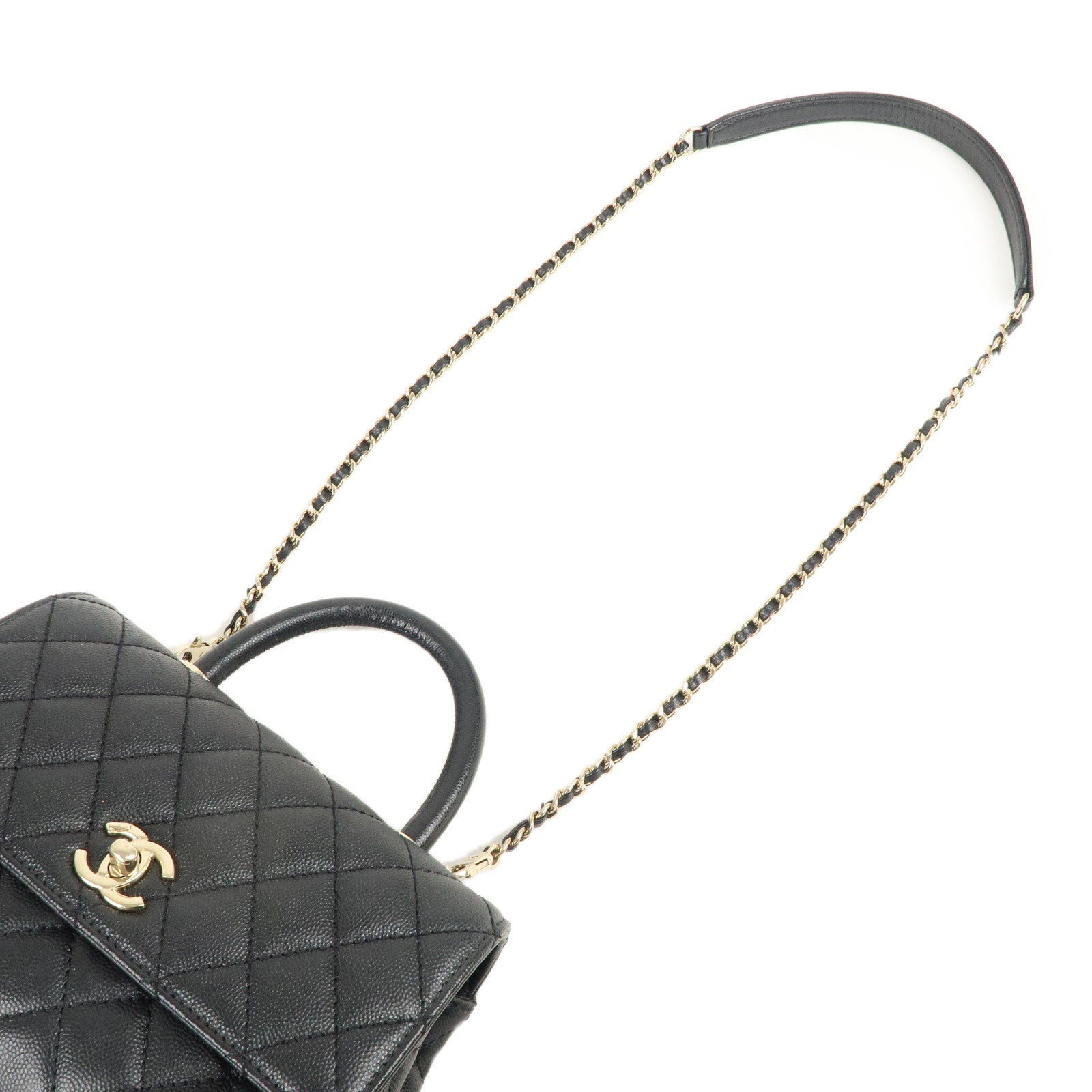 Auth CHANEL Small Top Handle Flap Bag/Matelasse/Coco Handle XS A92990 Black