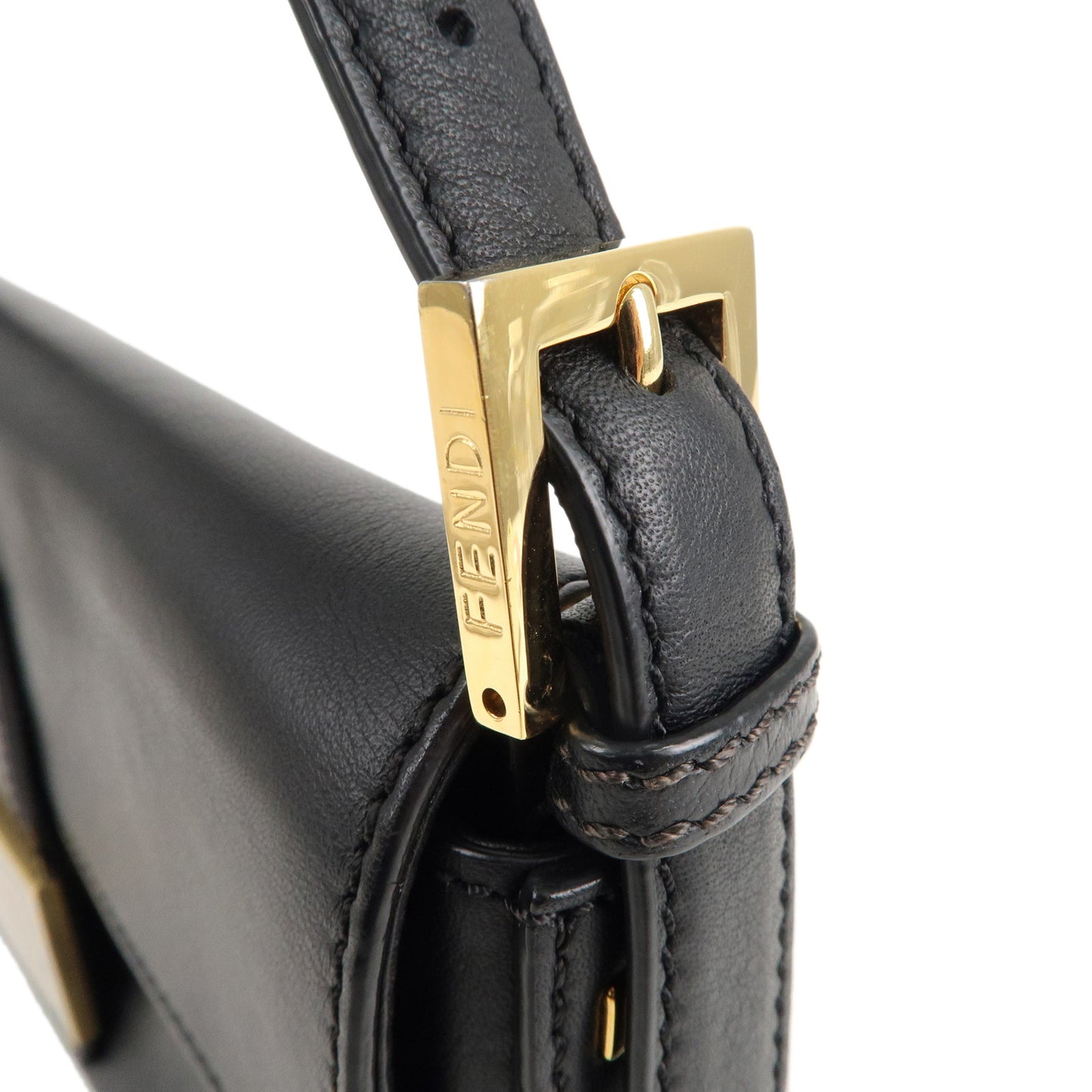 FENDI Leather Mamma Baguette Hand Bag Shoulder Bag Black 8BR600