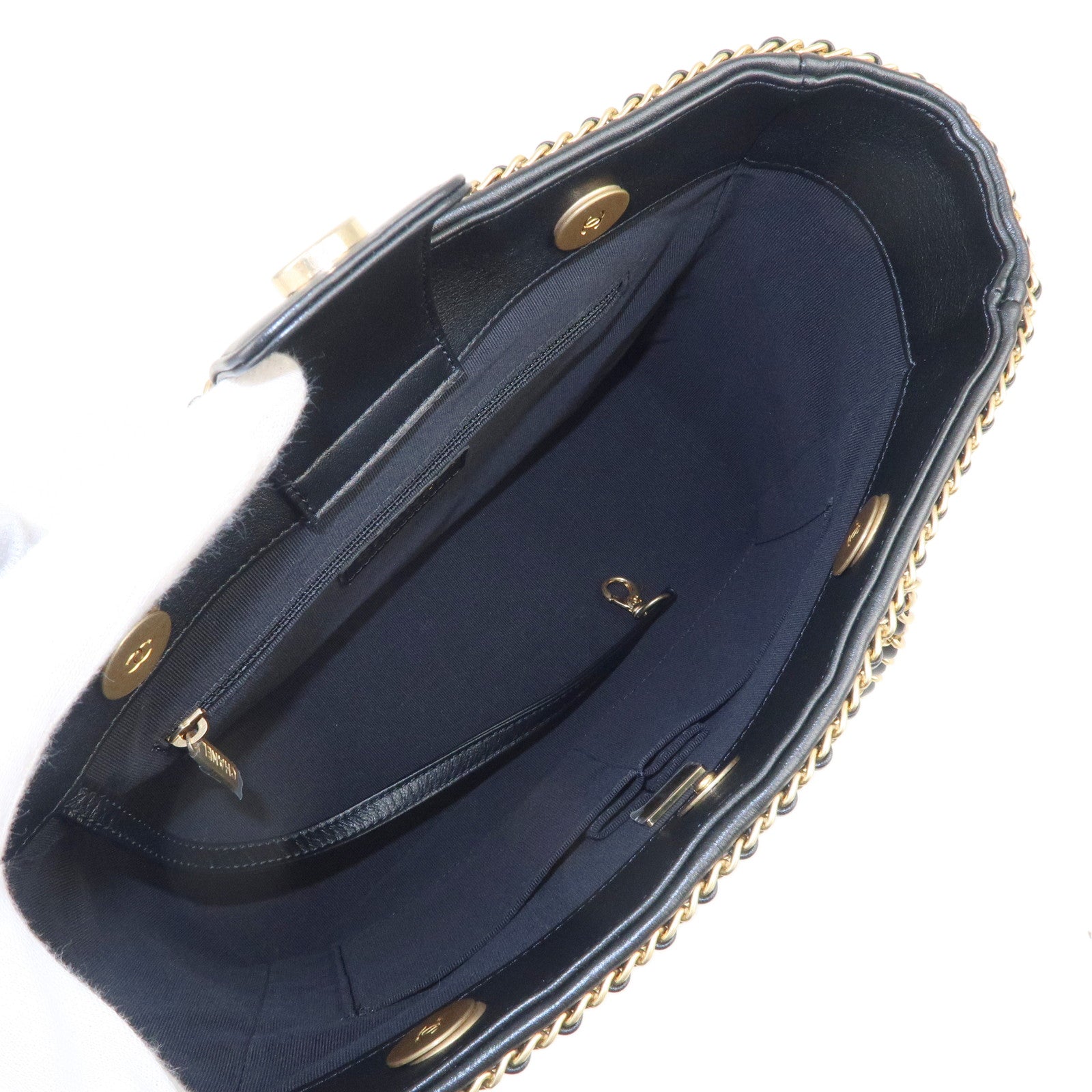 CHANEL Dark Navy Small Chain Shoulder Bag Clutch Quilted Flap Lamb