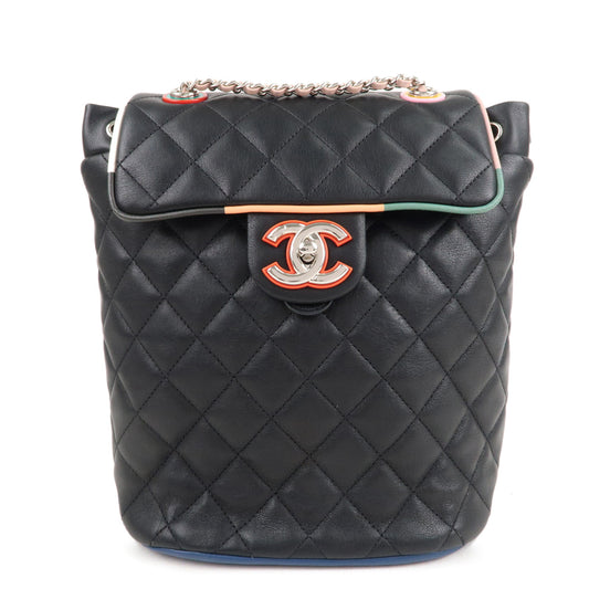 Auth-CHANEL-Matelasse-Lamb-Skin-Chain-Back-Pack-Black-Multicolor-A93729-Used-F/S
