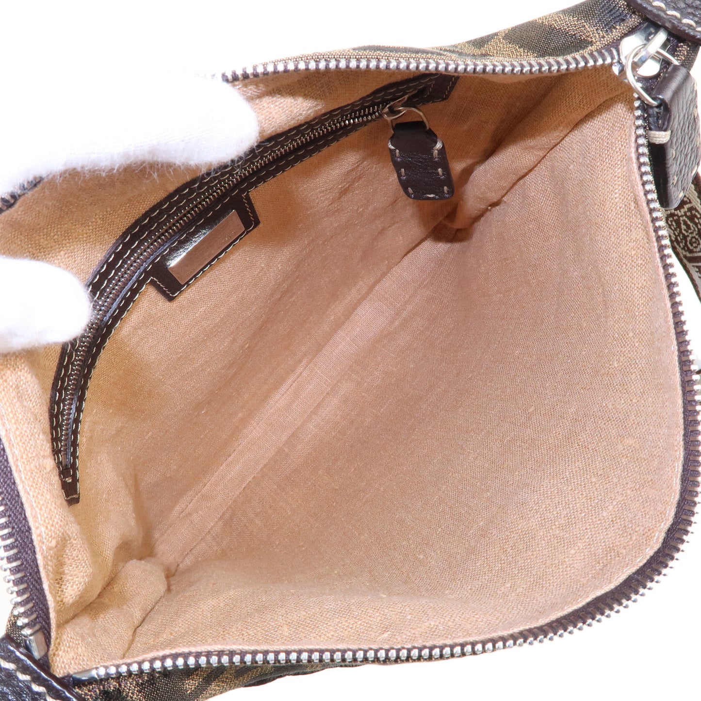 FENDI Selleria Zucca Canvas Leather Hand Bag Brown Black 8BT109