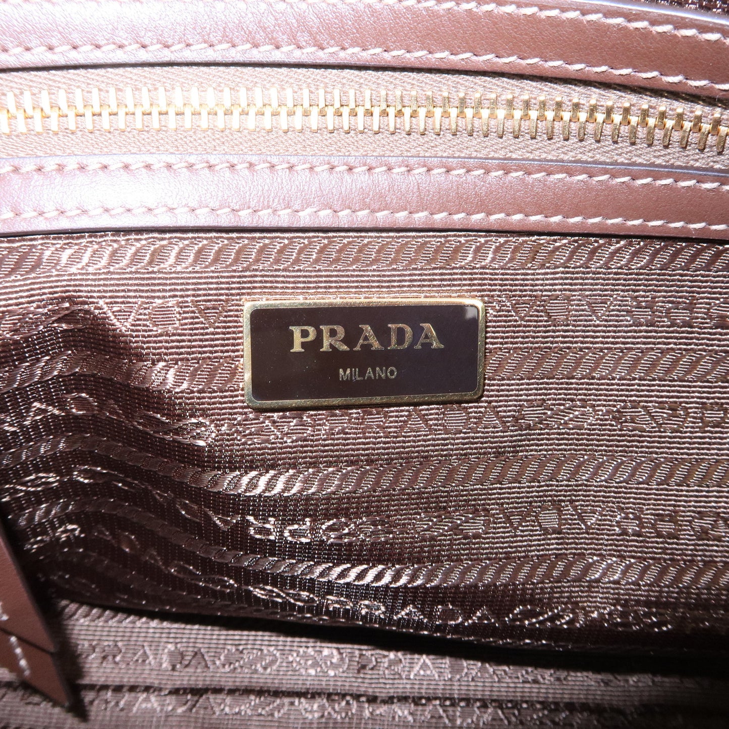 PRADA Logo Jacquard Leather 2WAY Shoulder Bag Beige Brown IBA104