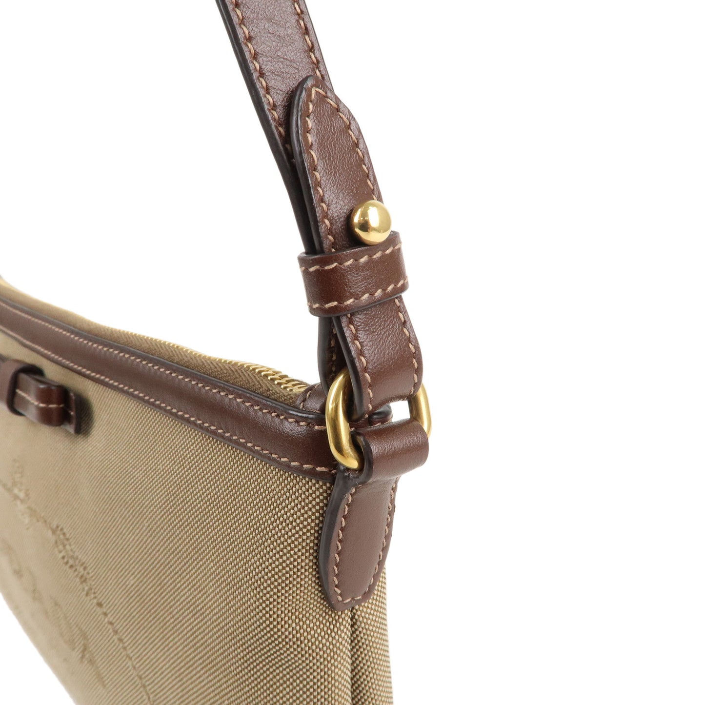 PRADA Logo Jacquard Leather Shoulder Bag Beige Brown 1BH150