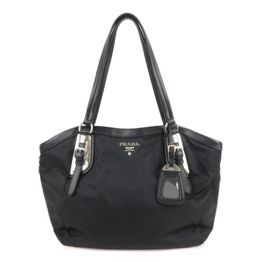 PRADA-Nylon-Leather-Tote-Bag-Shoulder-Bag-Black-BR4007