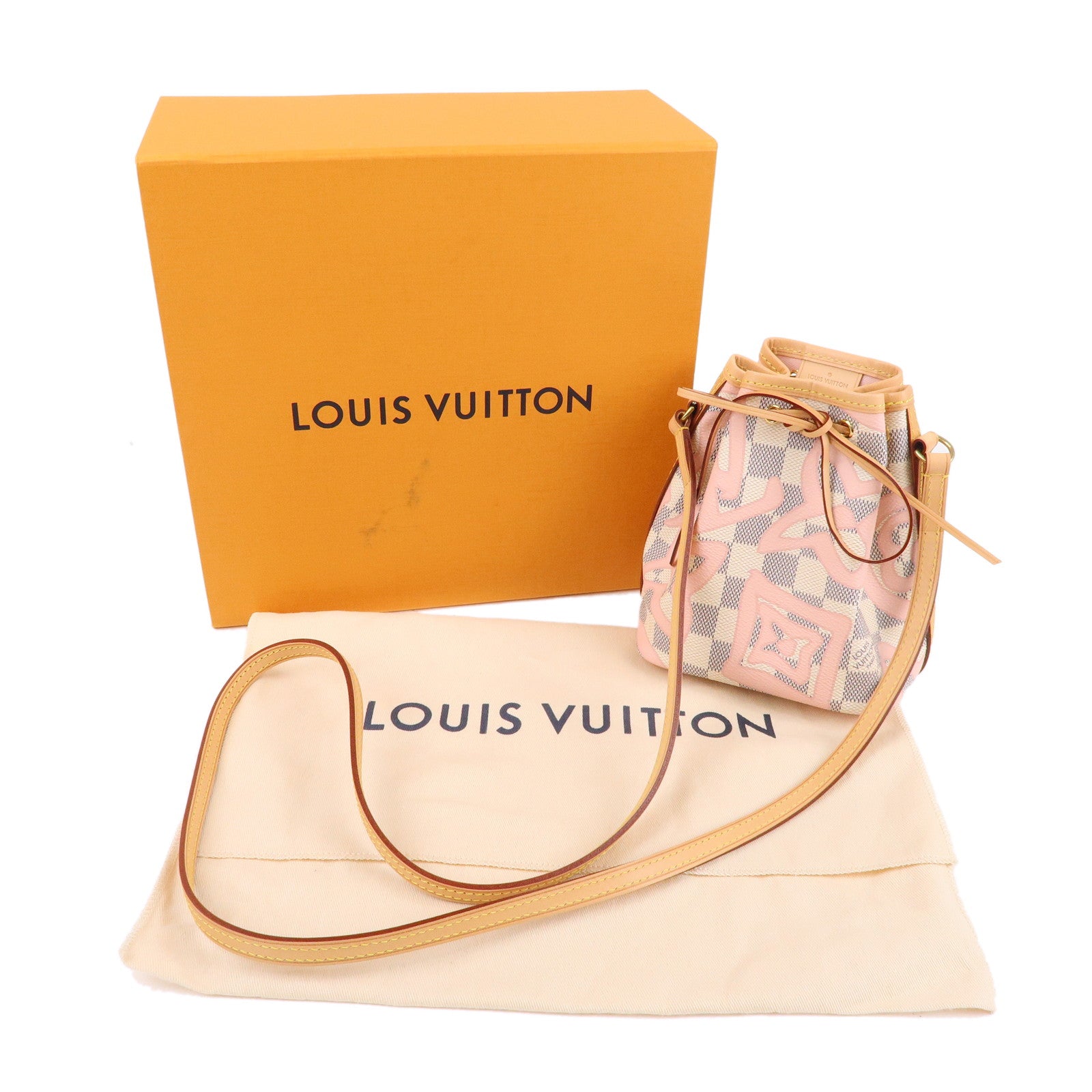 Authenticated Louis Vuitton Damier Azur Tahitienne Nano Noe White