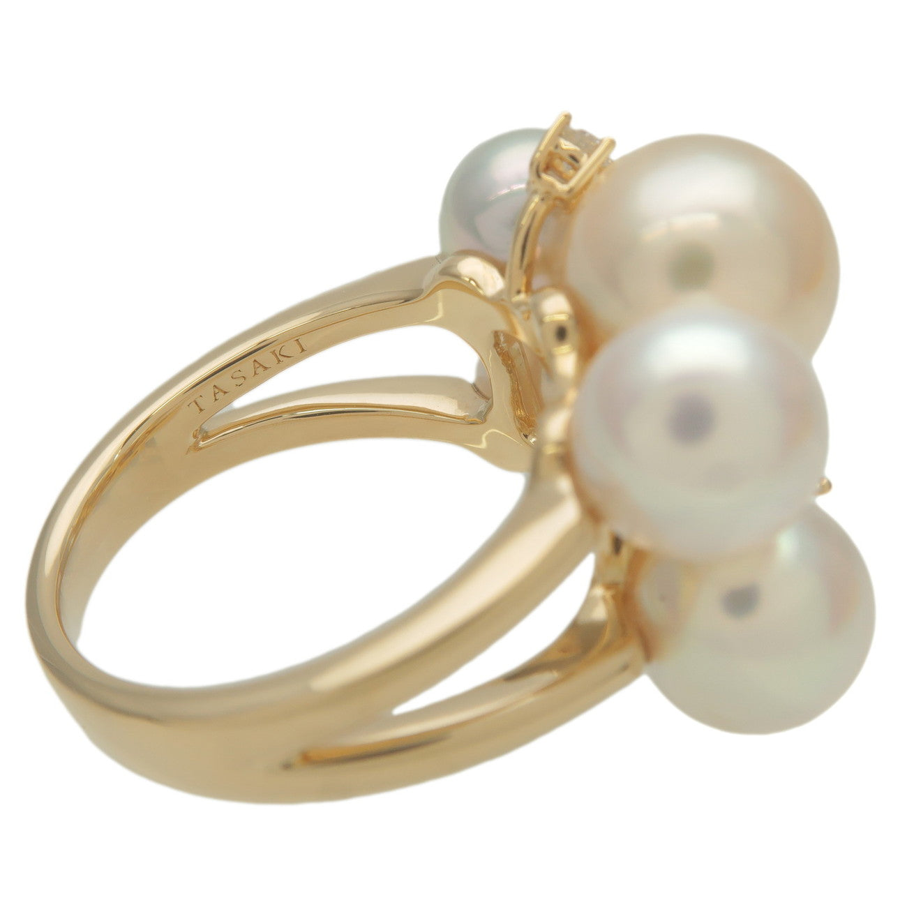 TASAKI 6P Pearl Diamond Ring 0.20ct K18 750YG US6.5 EU53.5