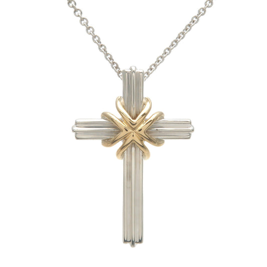 Tiffany&Co.-Signature-Cross-Necklace-K18YG-750YG-SV925-Silver