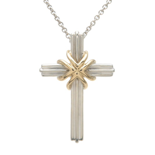 Tiffany&Co.-Signature-Cross-Necklace-K18YG-750YG-SV925-Silver