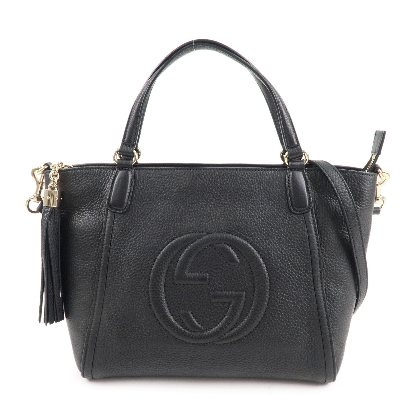 Gucci Soho Interlocking GG Black Leather Chain Flap Shoulder Bag Handb