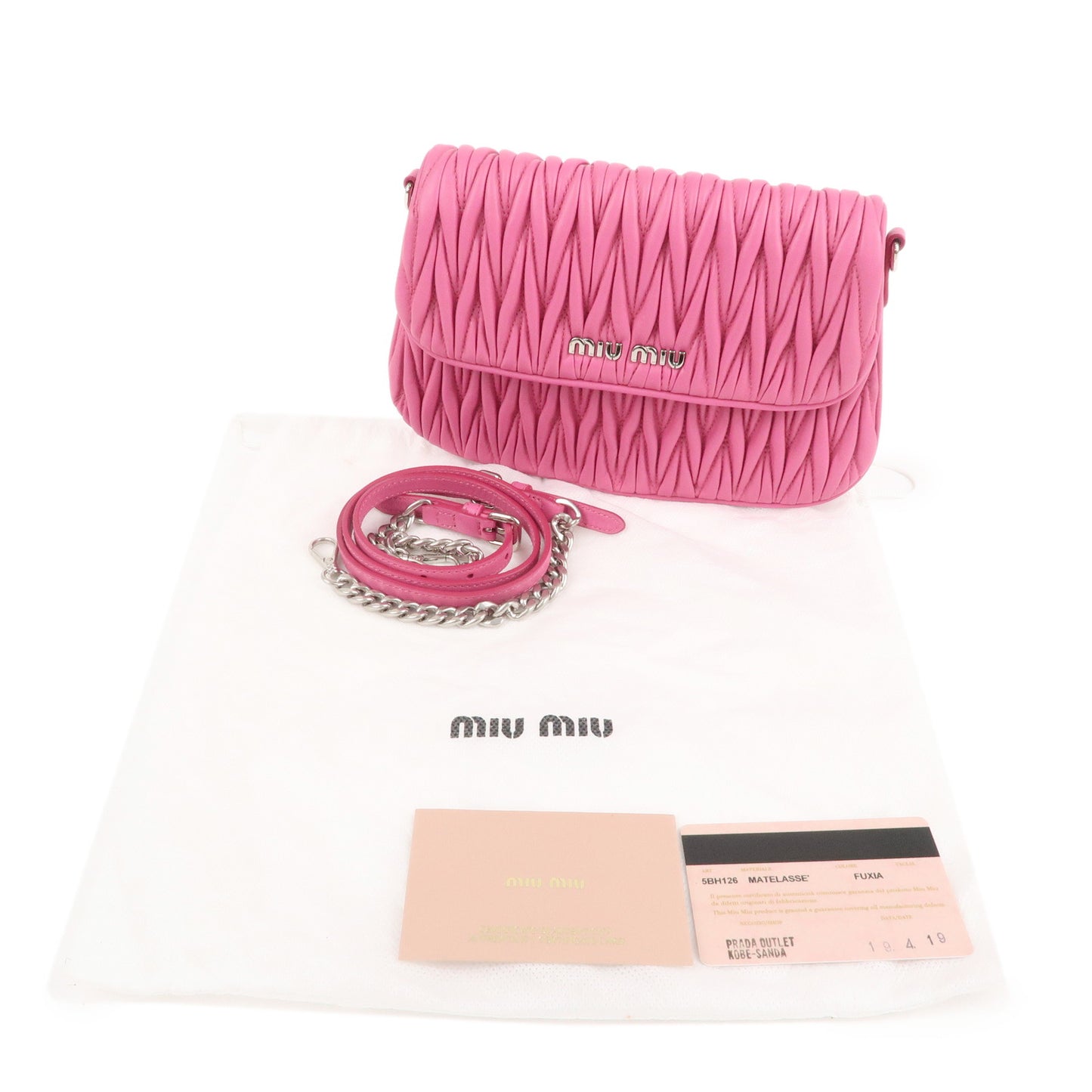 MIU MIU Matelasse Leather Chain Shoulder Bag Pink 5BH126