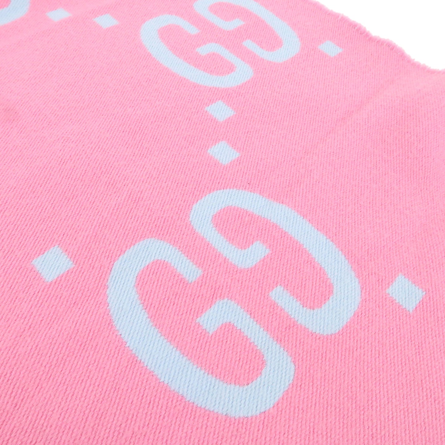 GUCCI GG Monogram Jacquard Wool 91% Silk 9% Scarf Pink Blue 505395
