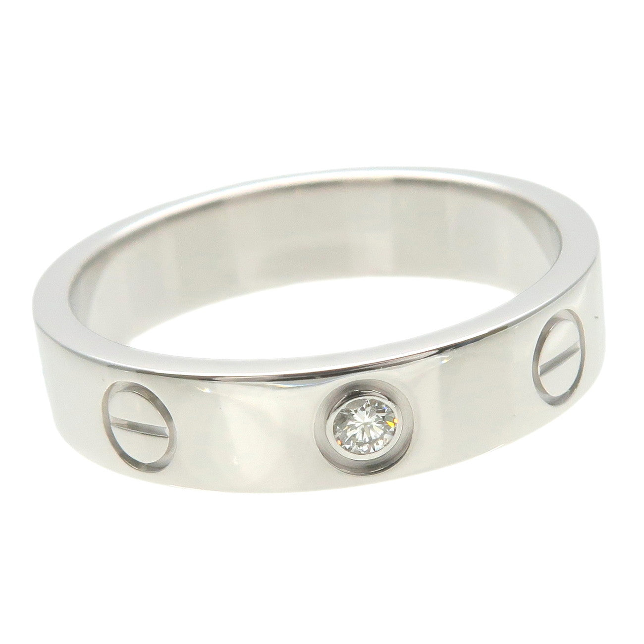 Cartier Mini Love Ring 1P Diamond K18WG White Gold #48 US4.5