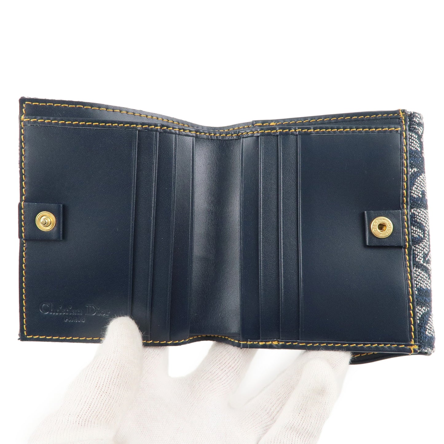 Christian Dior Trotter Leather Saddle Bi-Fold Wallet Navy