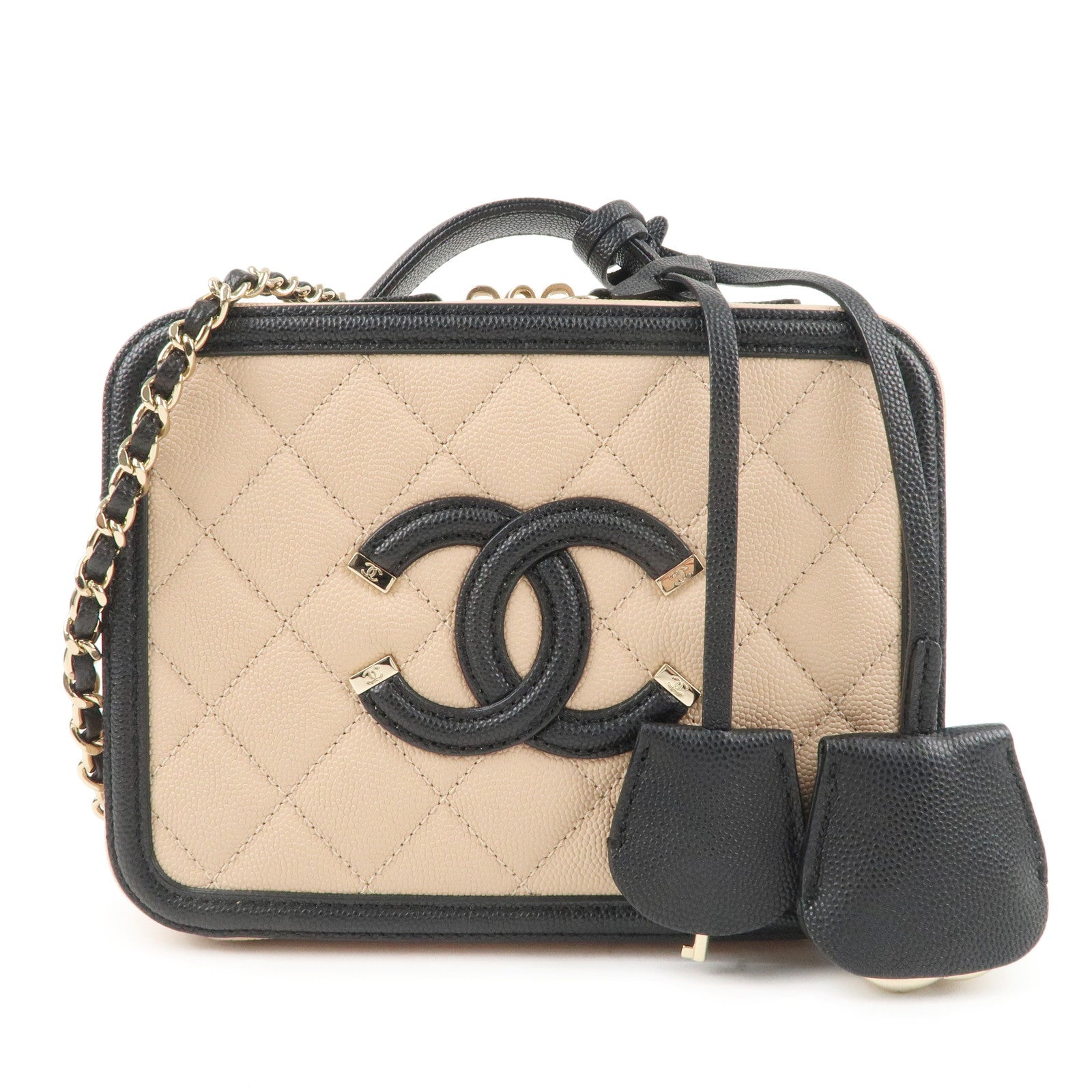 Replica Chanel CC Filigree Vanity Case Vanity Case A93343 Beige