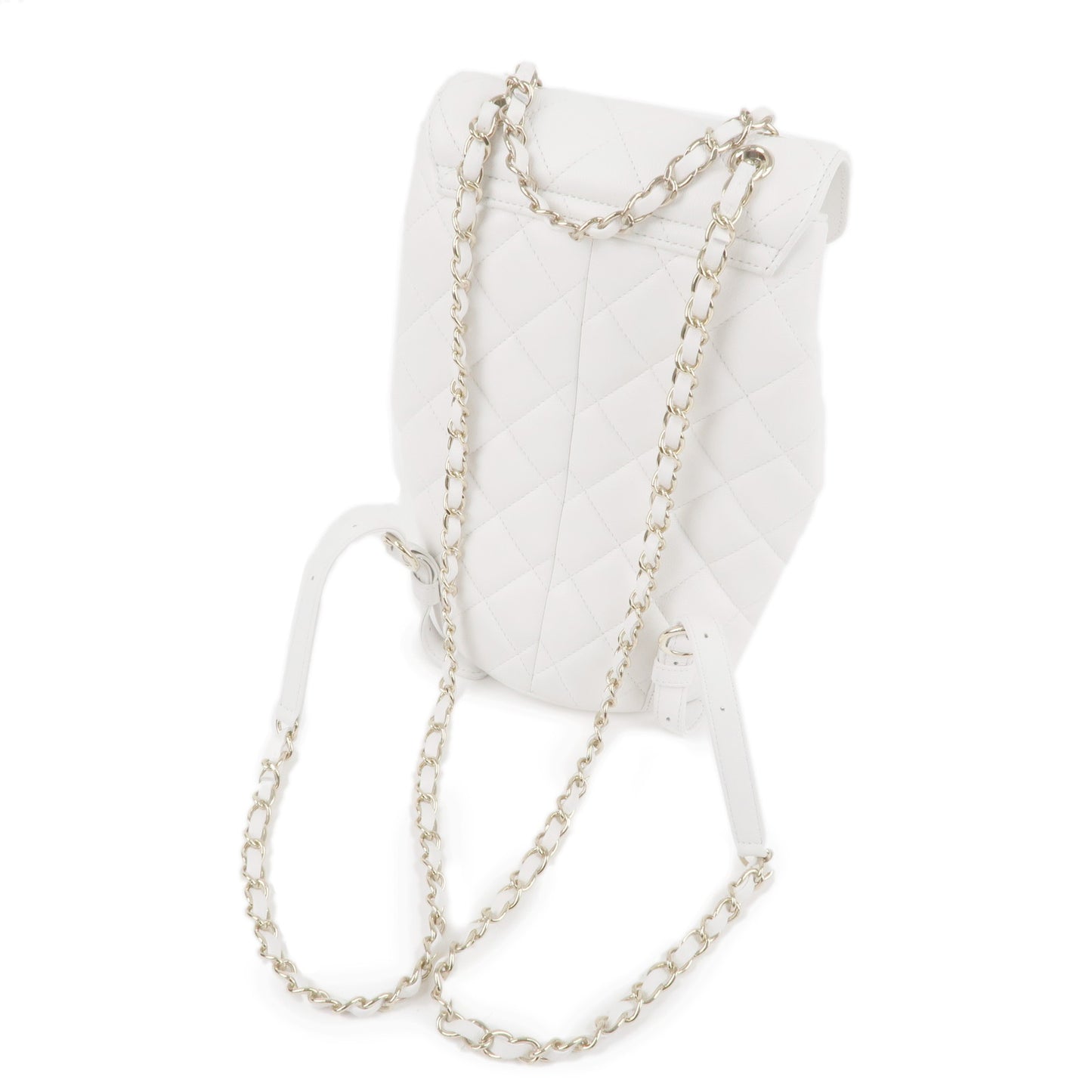 CHANEL Matelasse Caviar Skin Chain Back Pack White AS3290