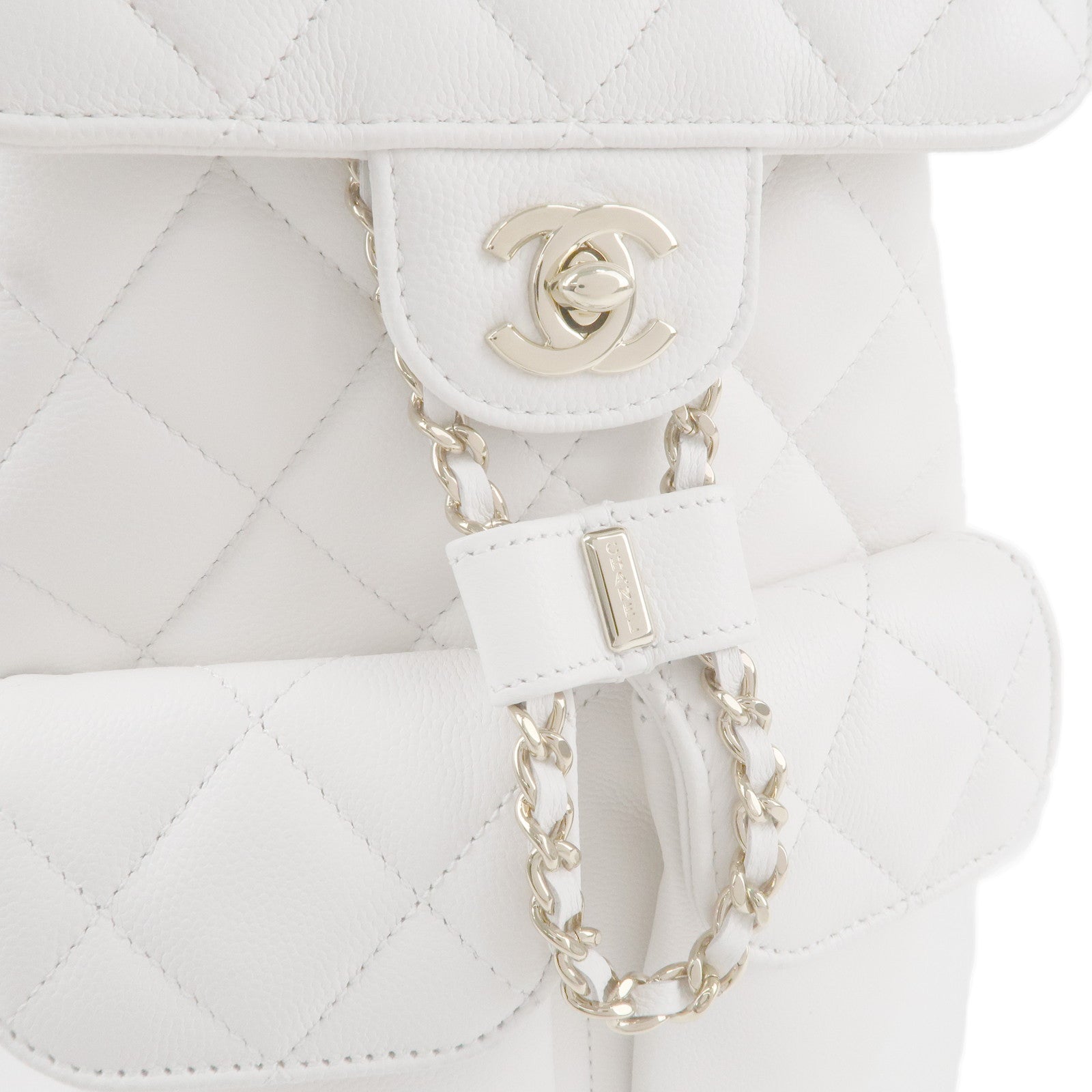 CHANEL Matelasse Caviar Skin Chain Back Pack White AS3290