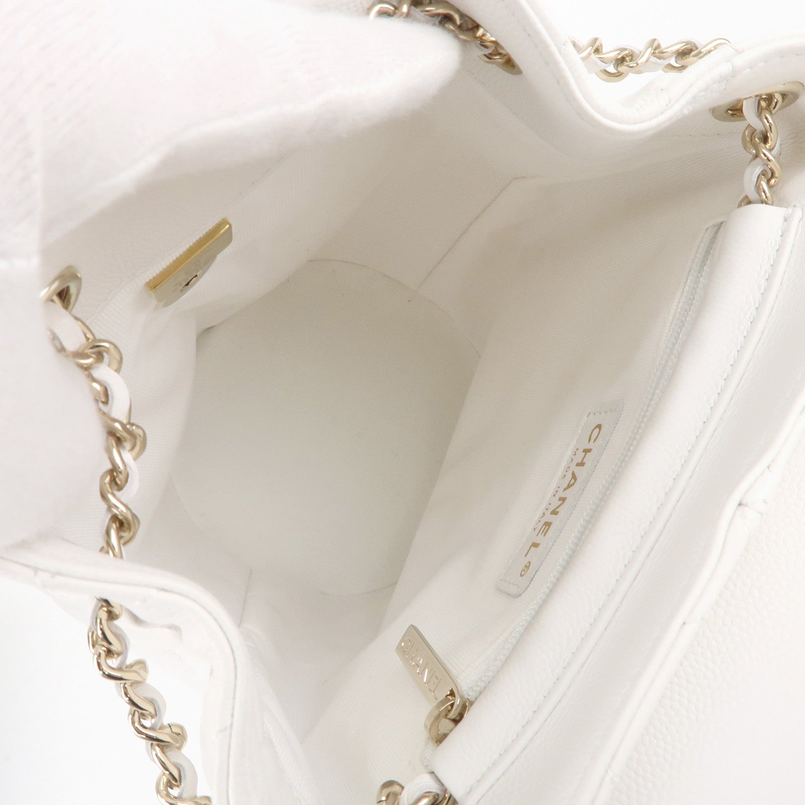 CHANEL Matelasse Caviar Skin Chain Back Pack White AS3290