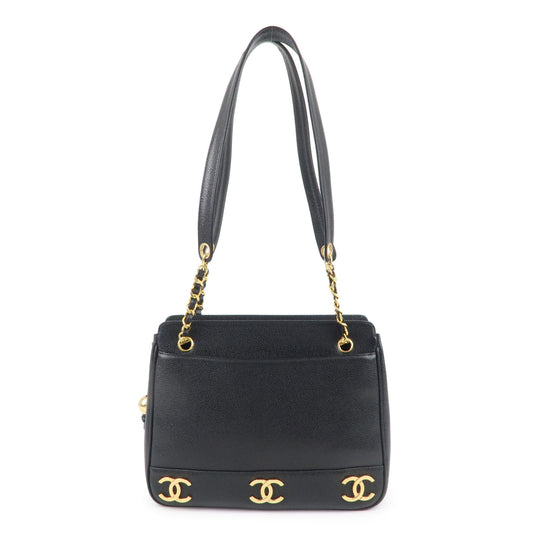 Chanel Coco Mark Triple Punching Chain Shoulder Bag Tote Enamel Black  A16275 Auction